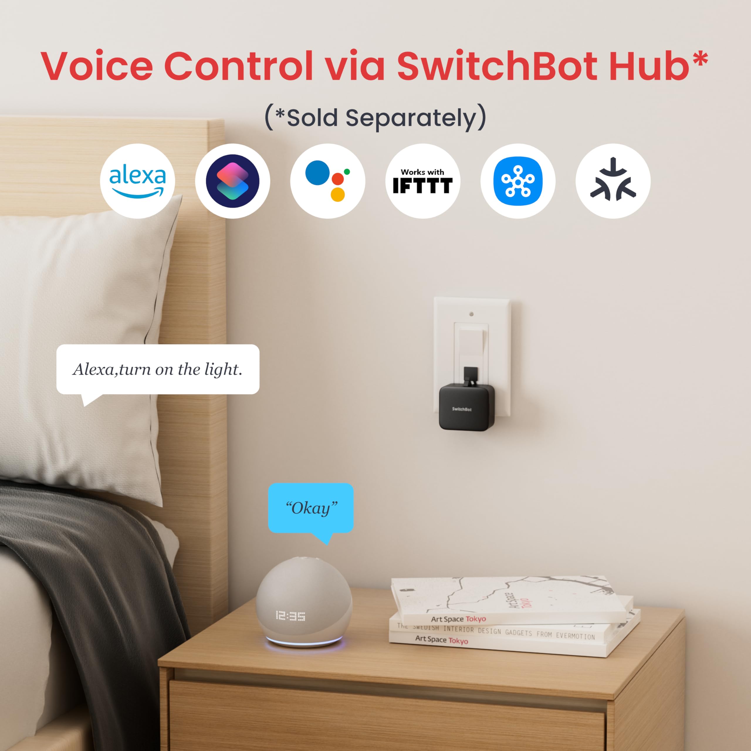 Smart Switch Button Pusher - No Wiring, Wireless App or Timer Control, Add SwitchBot Hub Mini to Make it Compatible with Alexa, Google Home, HomePod, IFTTT (Black)