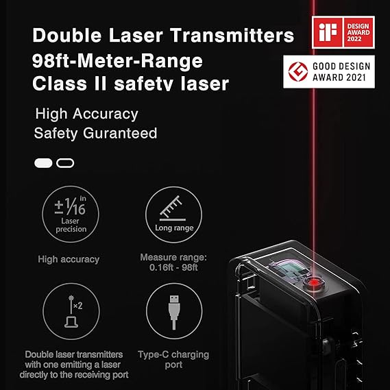 Laser Measuring Tool, Pocket-Size 98Ft Digital Laser Tape Measure ±2mm Accuracy, USB-C Rechargeable, OLED Display, Ft/M/in Unit Conversion, Real-time Data Sync, Cool Gadgets for Men & Home Use