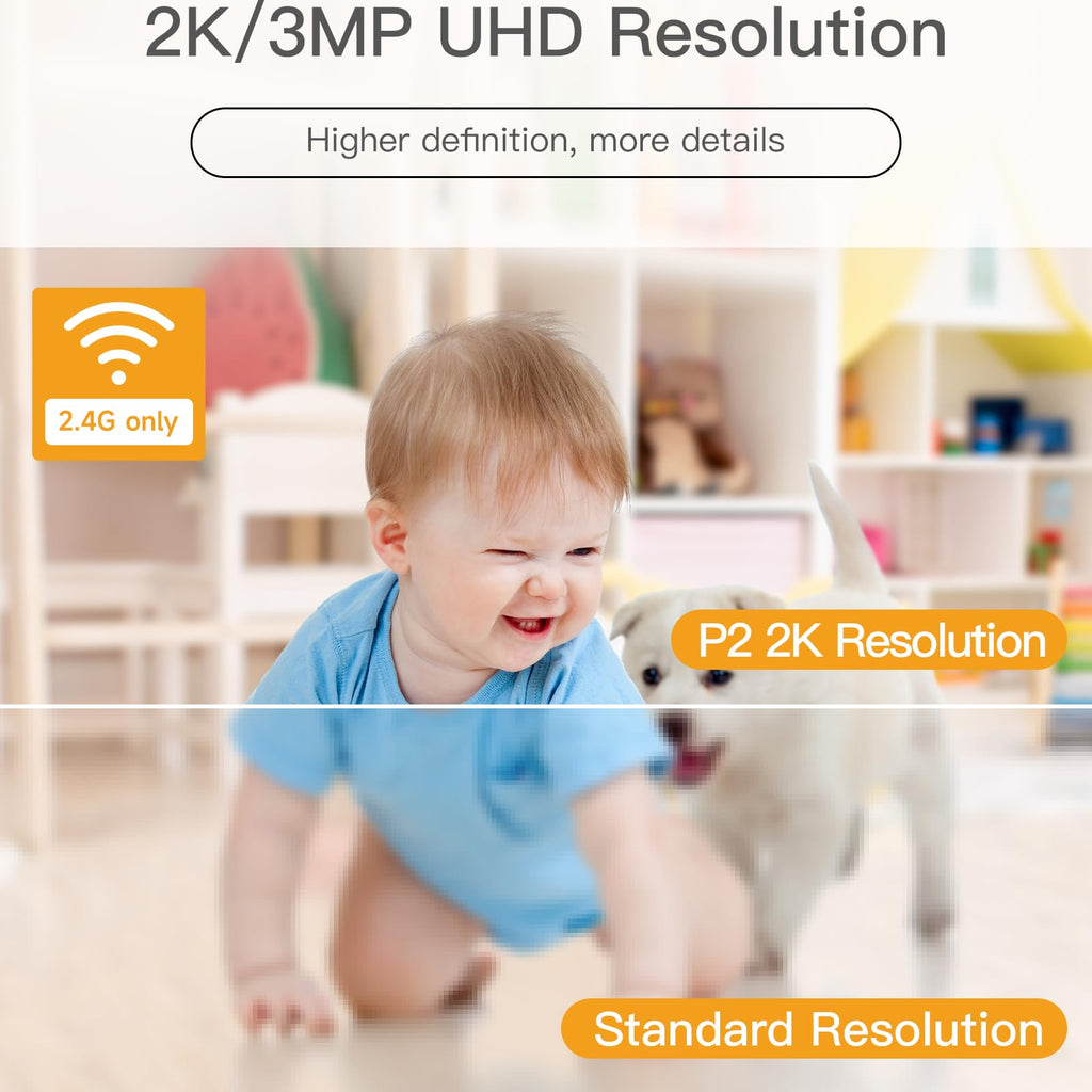 360° View 2K Pet Camera with Phone App, Indoor Security Camera, P2T Baby Monitor, Pan/Tilt, Motion & Sound Detection, Night Vision,Two-Way Audio, Works with Alexa