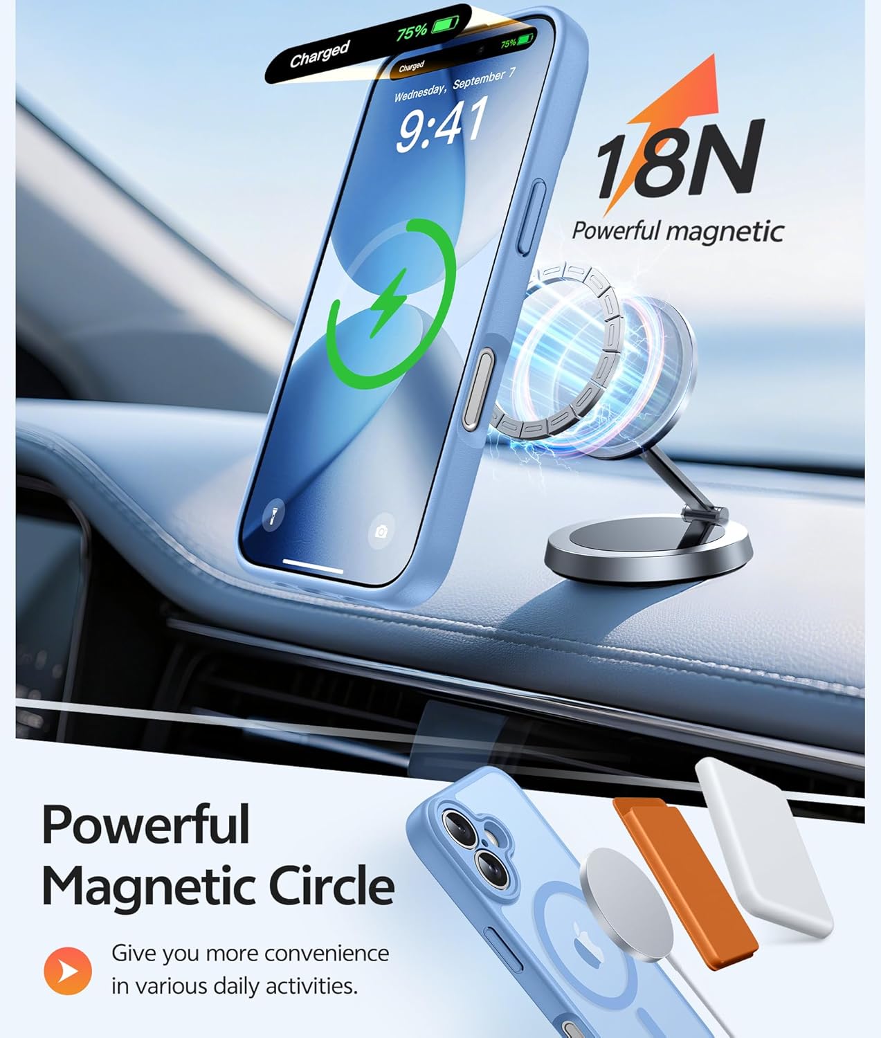 iPhone 17 Phone Case: Magnetic Translucent Matte [Full Covered Camera Protection] [Screen Protector] Military Grade Shockproof Slim Cover Drop Proof Protective Cases - Light Blue