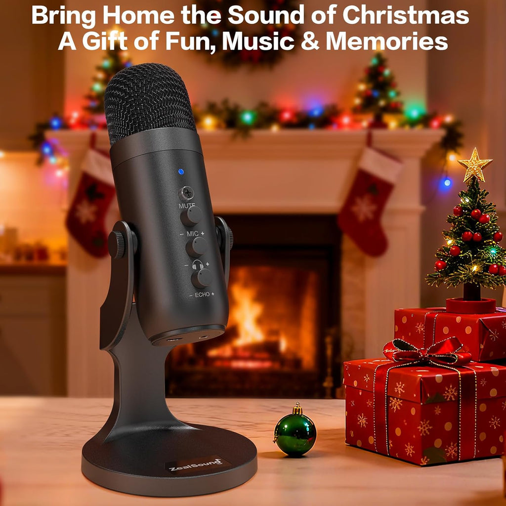 Podcast Microphone for PC, Noise Cancellation USB Mic with Gain, Volume Adjustment & Mute Button, Monitoring & Echo, for YouTube, TikTok, Podcasting, Streaming, iPhone, iPad, Android, Mac
