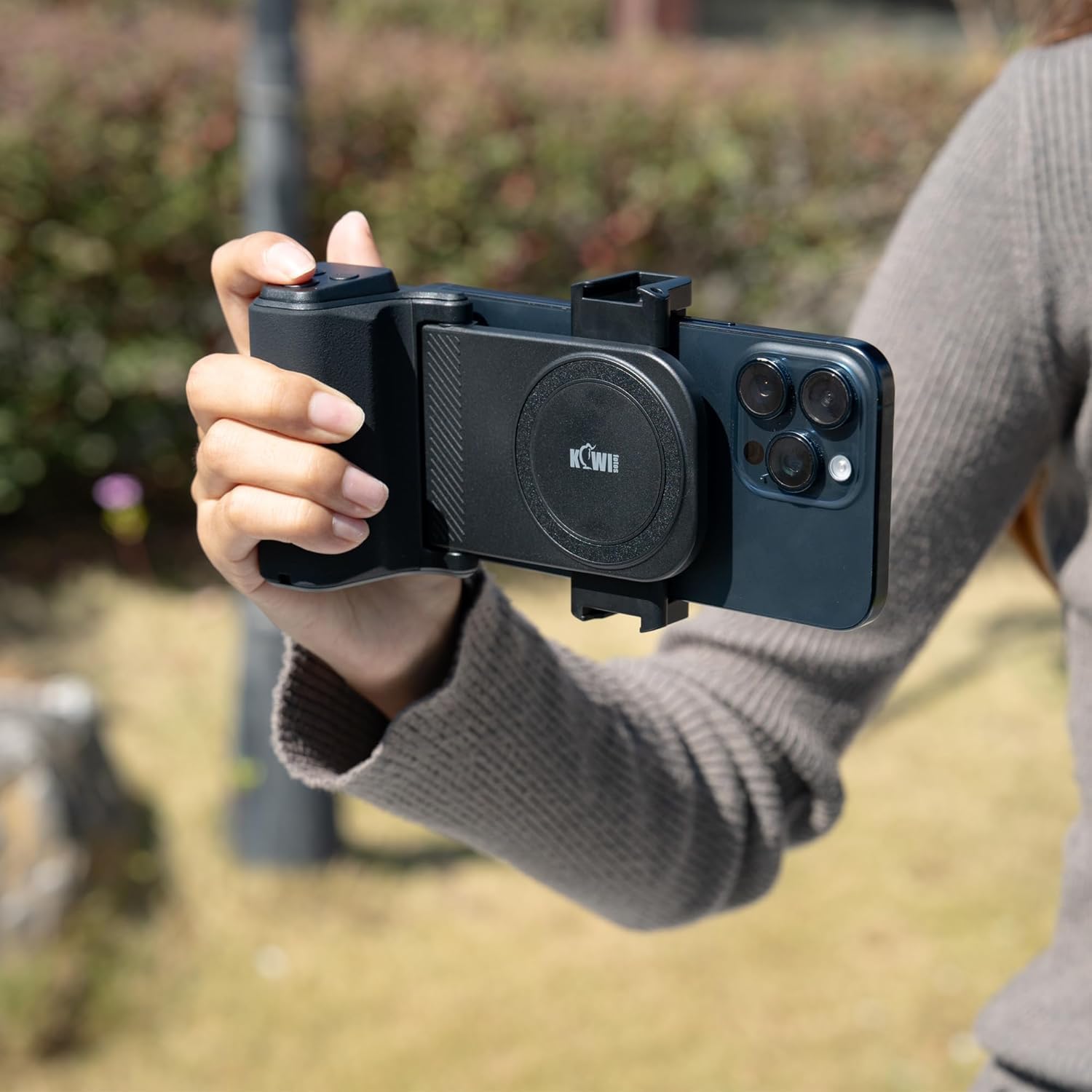 Phone Camera Grip Travel Smartphone Camera Tripod Mount with Remote Control & Cold Shoe Adapter for iPhone & Samsung Selfie Vlog Video Shooting Grip