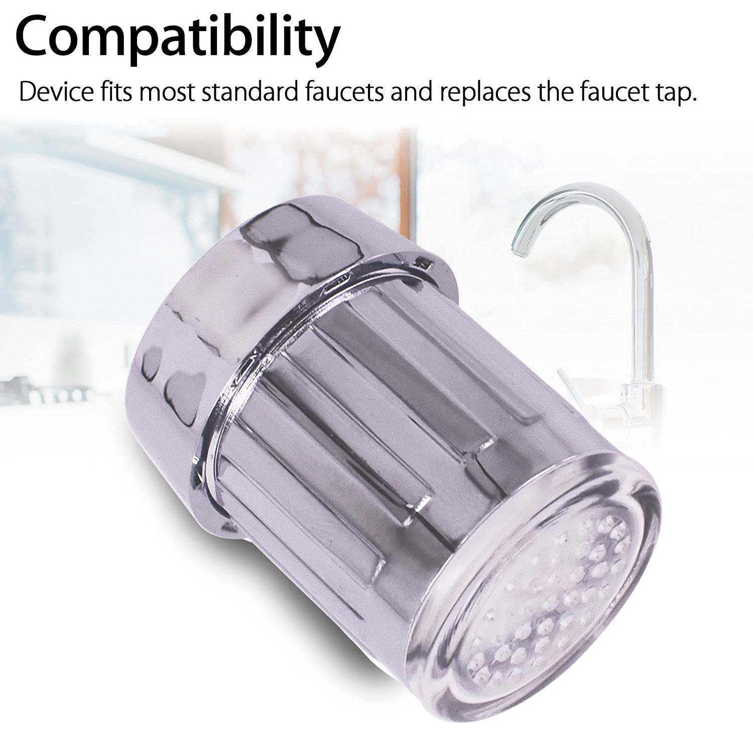 3-Color Temperature Sensitive Gradient LED Water Faucet Light - Color Changing Stream Spout Sink Tap for Kitchen and Bathroom