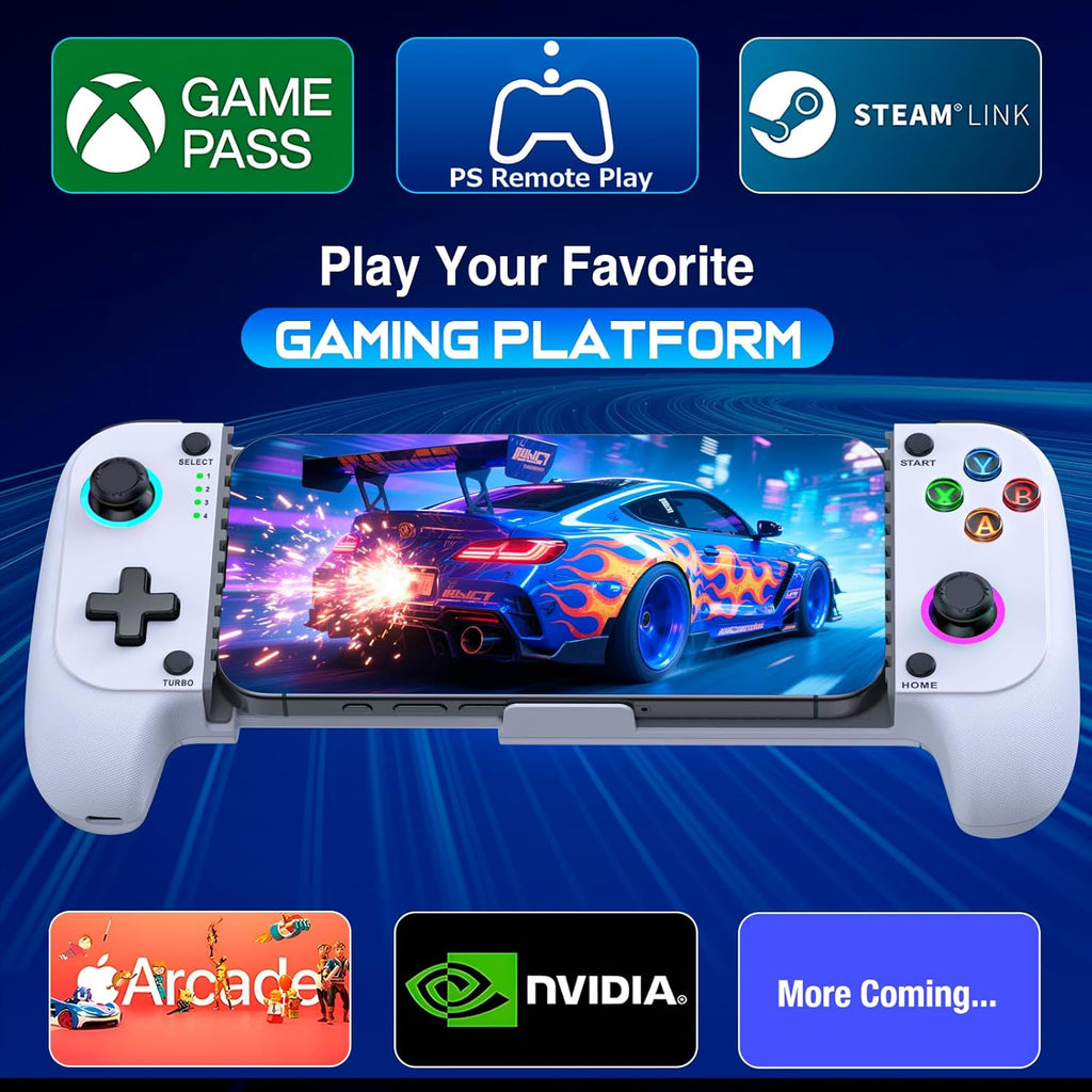 Game Controller - Compatible with iPhone & Android, Mobile Gaming Controller with Hall Joysticks, Phone Case Support, Wireless Phone Controller for Xbox Game Pass, Steam Link & More, White