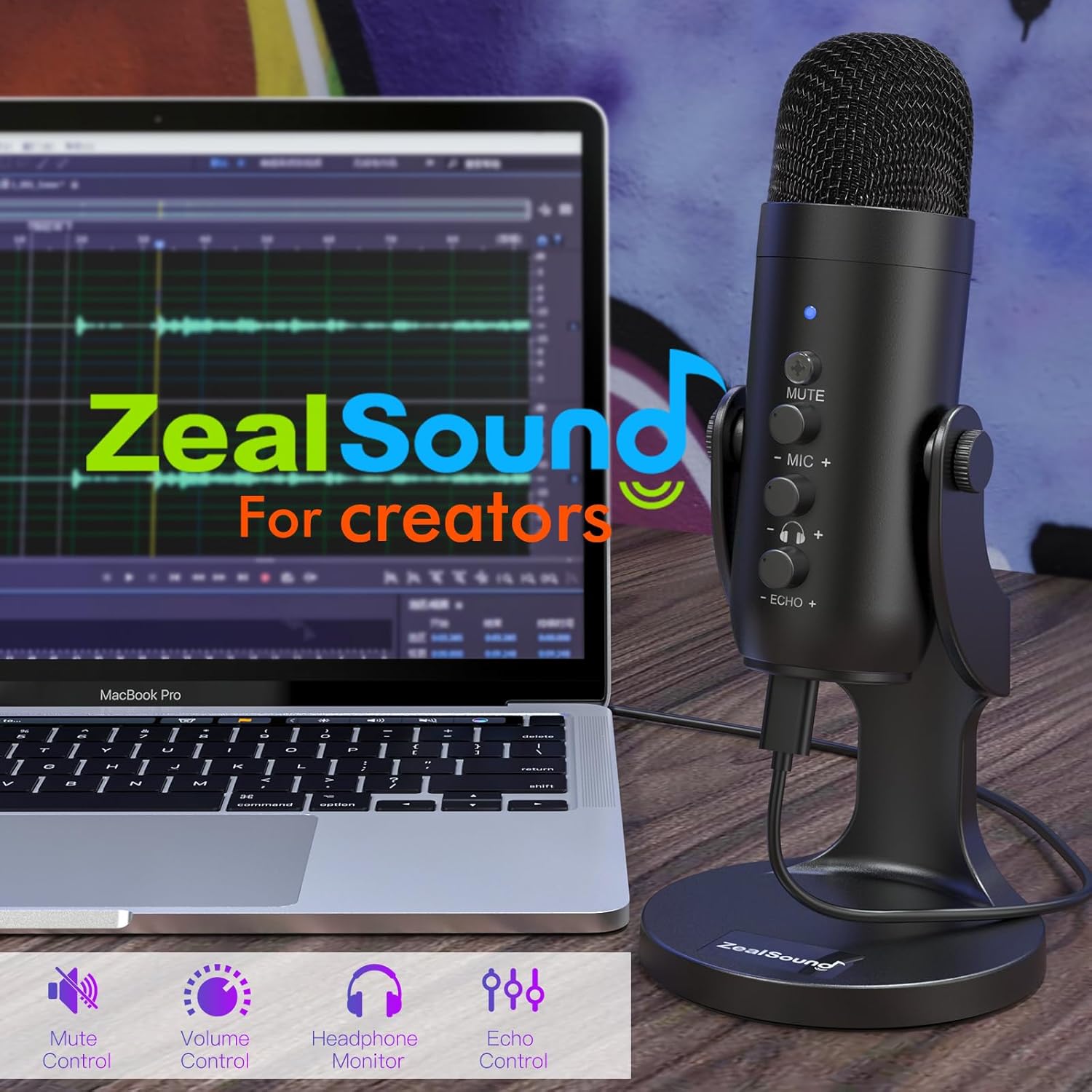 Podcast Microphone for PC, Noise Cancellation USB Mic with Gain, Volume Adjustment & Mute Button, Monitoring & Echo, for YouTube, TikTok, Podcasting, Streaming, iPhone, iPad, Android, Mac