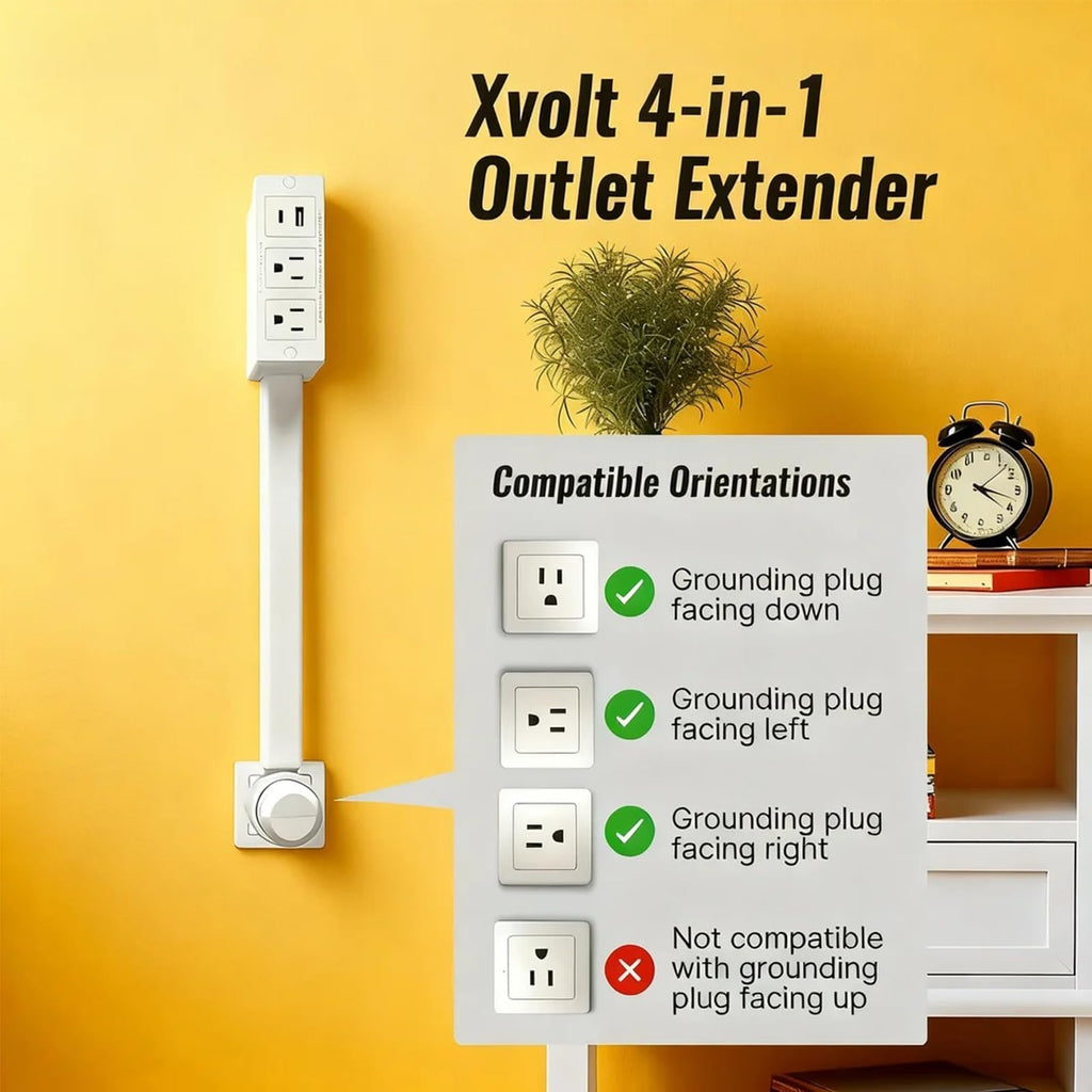 Electrical Outlet Extender Features USB-A, USB-C, and 2 AC Electrical Outlet Extender Stick for Hard to Reach Spaces Extends 17"-27", Rotates 180°. Use Behind Couches, Nightstands, Desks (1PCS) (1pc)