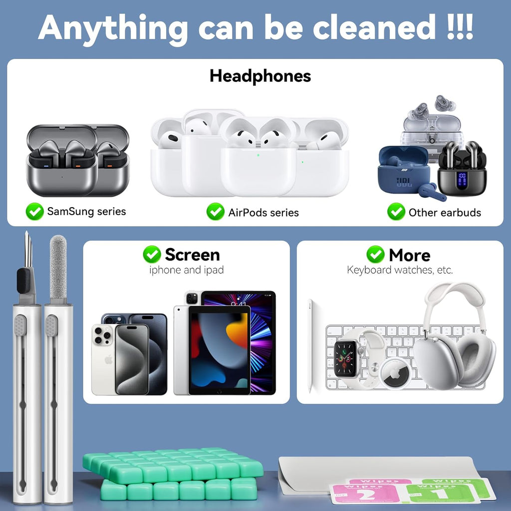 203 PCS AirPods Cleaner Kit, Earbud Cleaning Putty Remove Ear Wax, for Apple AirPods Pro/1/2/3 Compatible Charging Case/Bluetooth Headphones/Phone/Earbuds/Camera/Keyboard & Hearing Aids