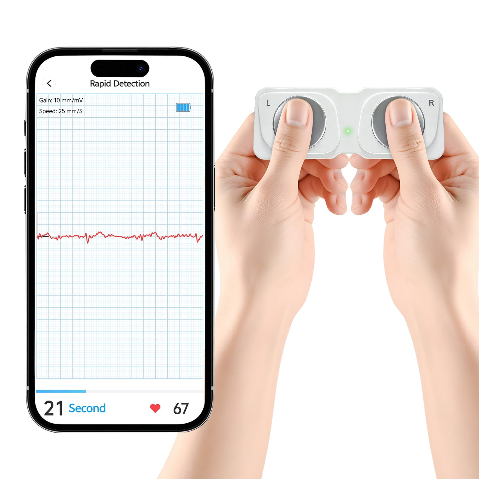 Portable ECG Monitor, Wireless Personal ECG Device, Detects AFib & Irregular Arrhythmias, High Precision, Easy Results in 30 Seconds
