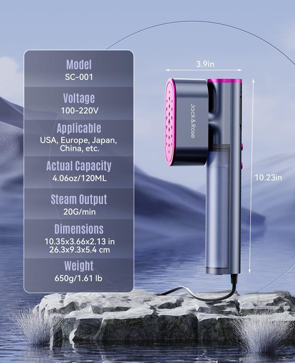 Travel Steamer for Clothes,100-220V Portable Steamer,15s Heat Up, Steamer ＆ Iron 2 In 1, Travel Size Garment Steamer,Large Ceramic Heat Panel,for Global ＆ Europe Traveling