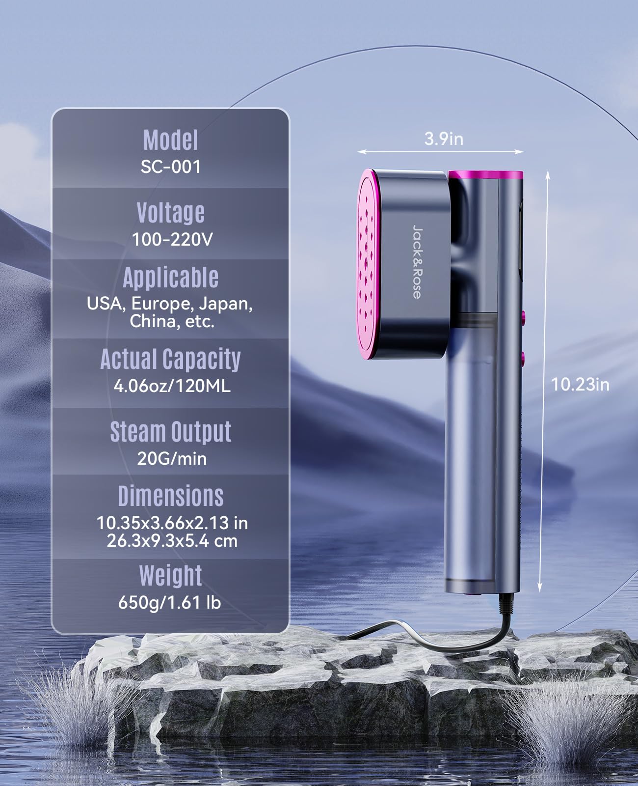 Travel Steamer for Clothes,100-220V Portable Steamer,15s Heat Up, Steamer ＆ Iron 2 In 1, Travel Size Garment Steamer,Large Ceramic Heat Panel,for Global ＆ Europe Traveling