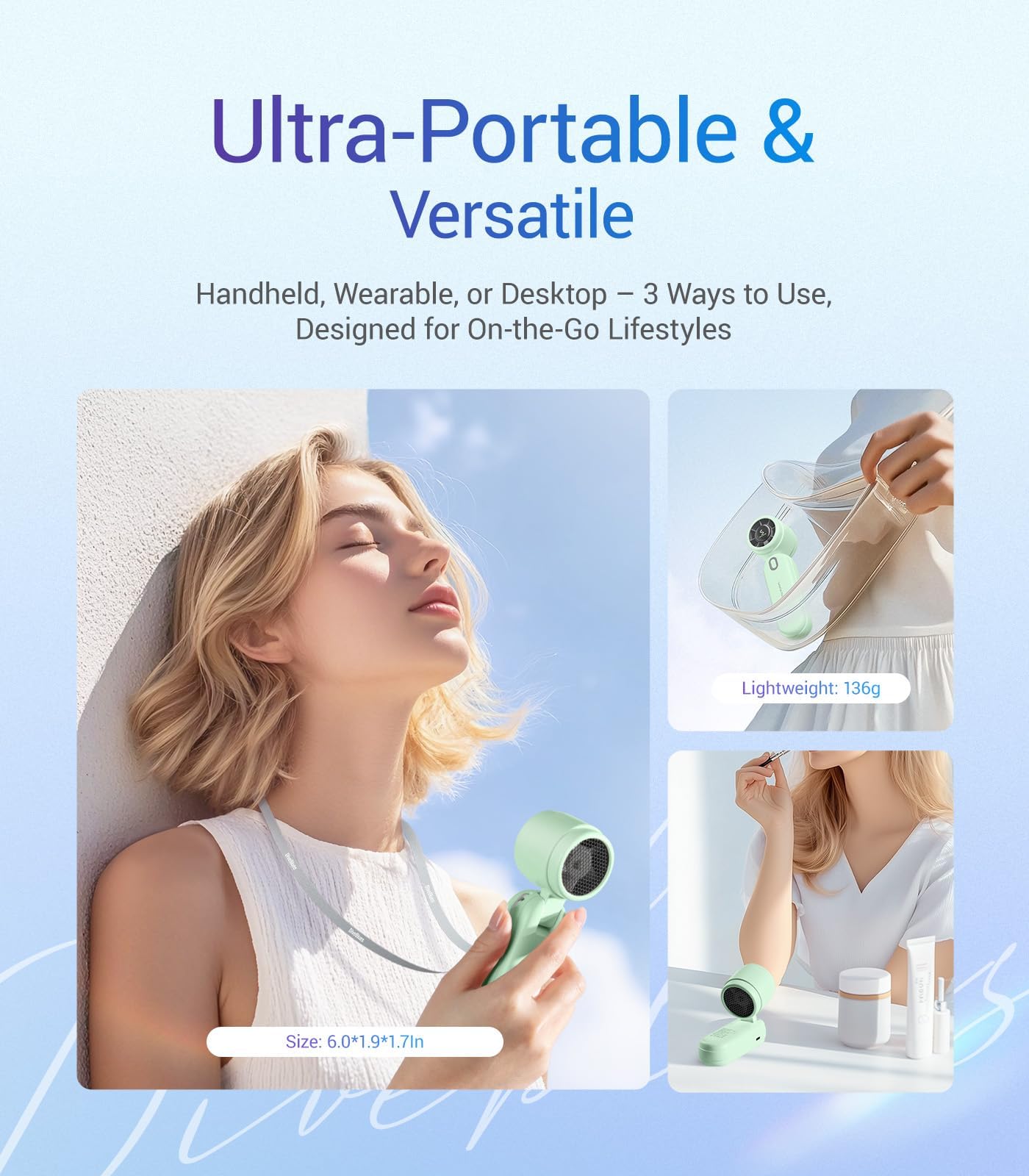 3 IN1 Portable Handheld Turbo Fan, 4000mAh USB Rechargeable Personal Hand Fan with 5 Speeds, Up to 12H Cooling, Foldable Small Pocket Ventilateur, Travel Essentials, Tech Gifts for Men Women