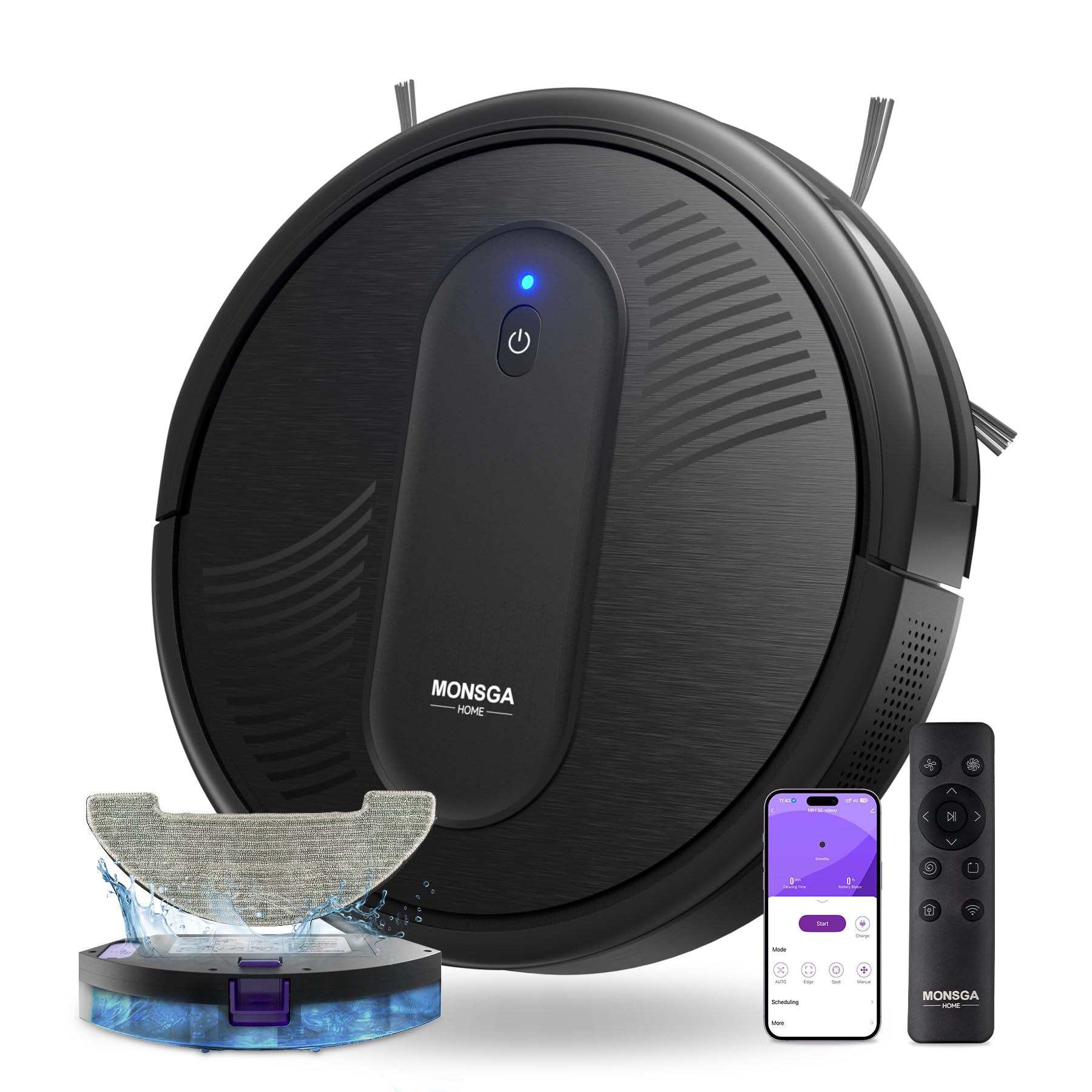 Robot Vacuums and mop, Powerful Suction Robotic Vacuum, 140Min Runtime, Ideal for Hard Floor, Low Pile Carpet, Pet Hair, Remote/App/Voice Control, Schedule Clean (Black)