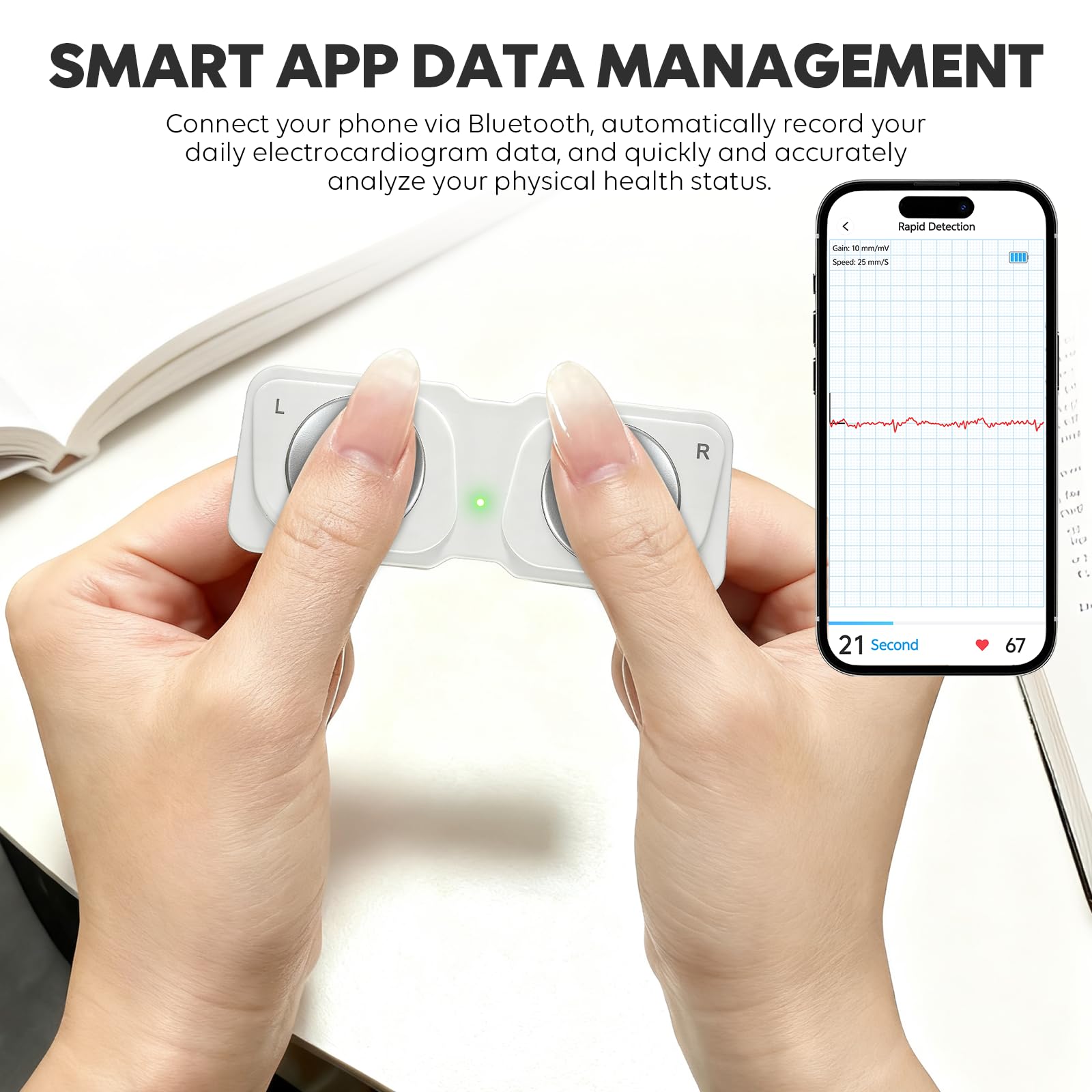 Portable ECG Monitor, Wireless Personal ECG Device, Detects AFib & Irregular Arrhythmias, High Precision, Easy Results in 30 Seconds