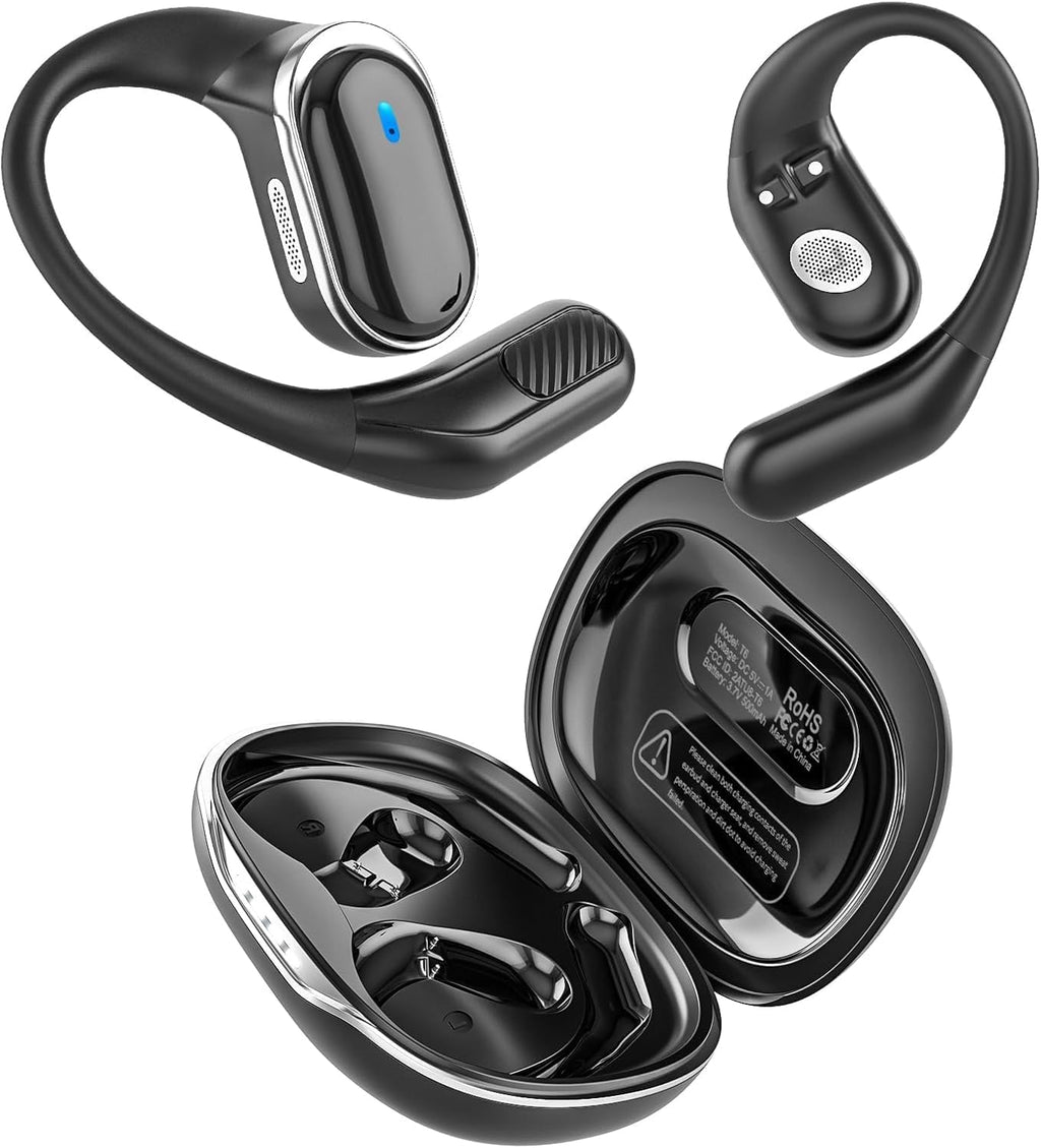 Wireless Earbuds Bluetooth 5.4 Headphones, 50H Playtime Stereo Earphones with ENC Noise Cancelling, IPX7 Waterproof Open Ear Buds with Ergonomic Ear Hook for Fitness/Sports/Workouts/Travel (Black)