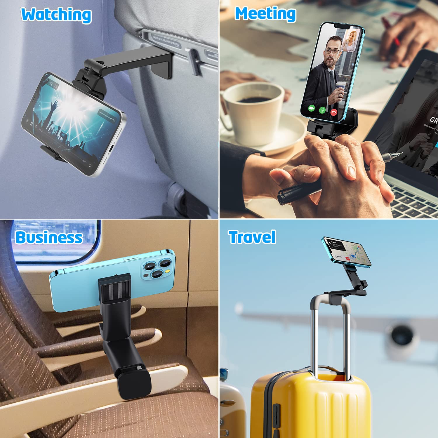 2 Pack Airplane Phone Holder Mount,NOZEWOWA 360 Degree Rotation Flight Mount Clip Portable Foldable Travel Essential for Flying Plane Tray Seat Back Voyage Gadget Women Men Toddler