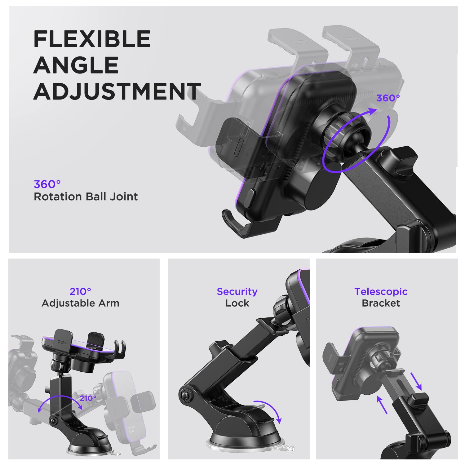 Wireless Car Charger, 7 Colored LED Backlit - 15W Auto Clamping Phone Holder