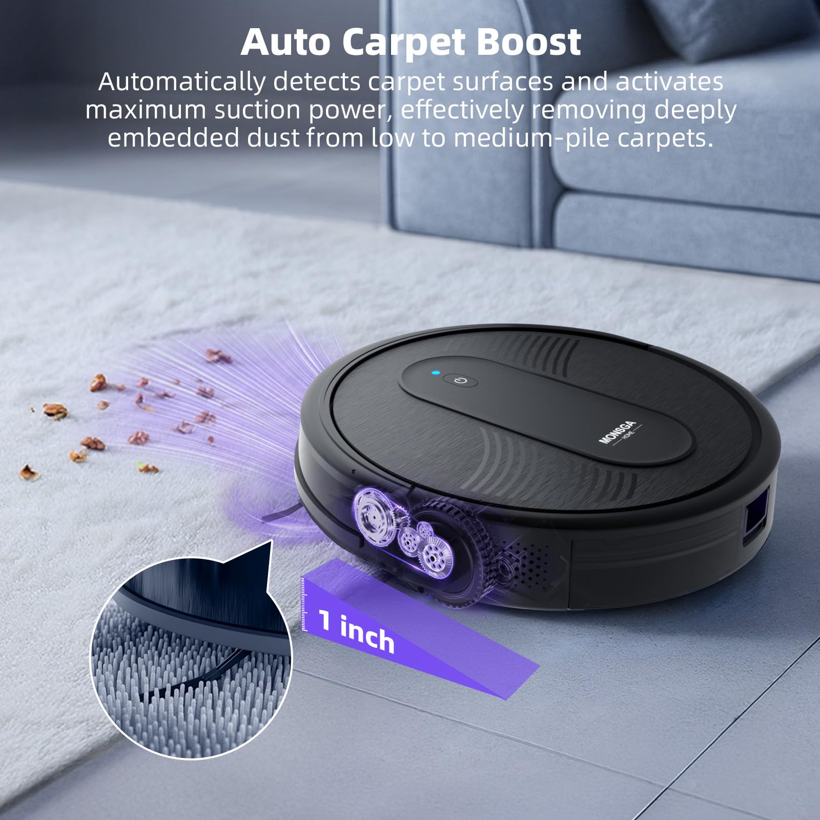 Robot Vacuums and mop, Powerful Suction Robotic Vacuum, 140Min Runtime, Ideal for Hard Floor, Low Pile Carpet, Pet Hair, Remote/App/Voice Control, Schedule Clean (Black)