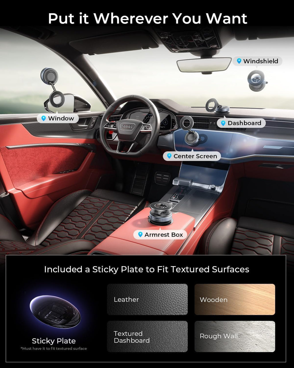 Vacuum Suction Phone Holder for Car, MagSafe Car Phone Holder Mount, [89+LBS Suction & 2800gf Magnetic] 360° Adjustable Shower & Wall Mount, Car Accessories for iPhone 17 Pro Max