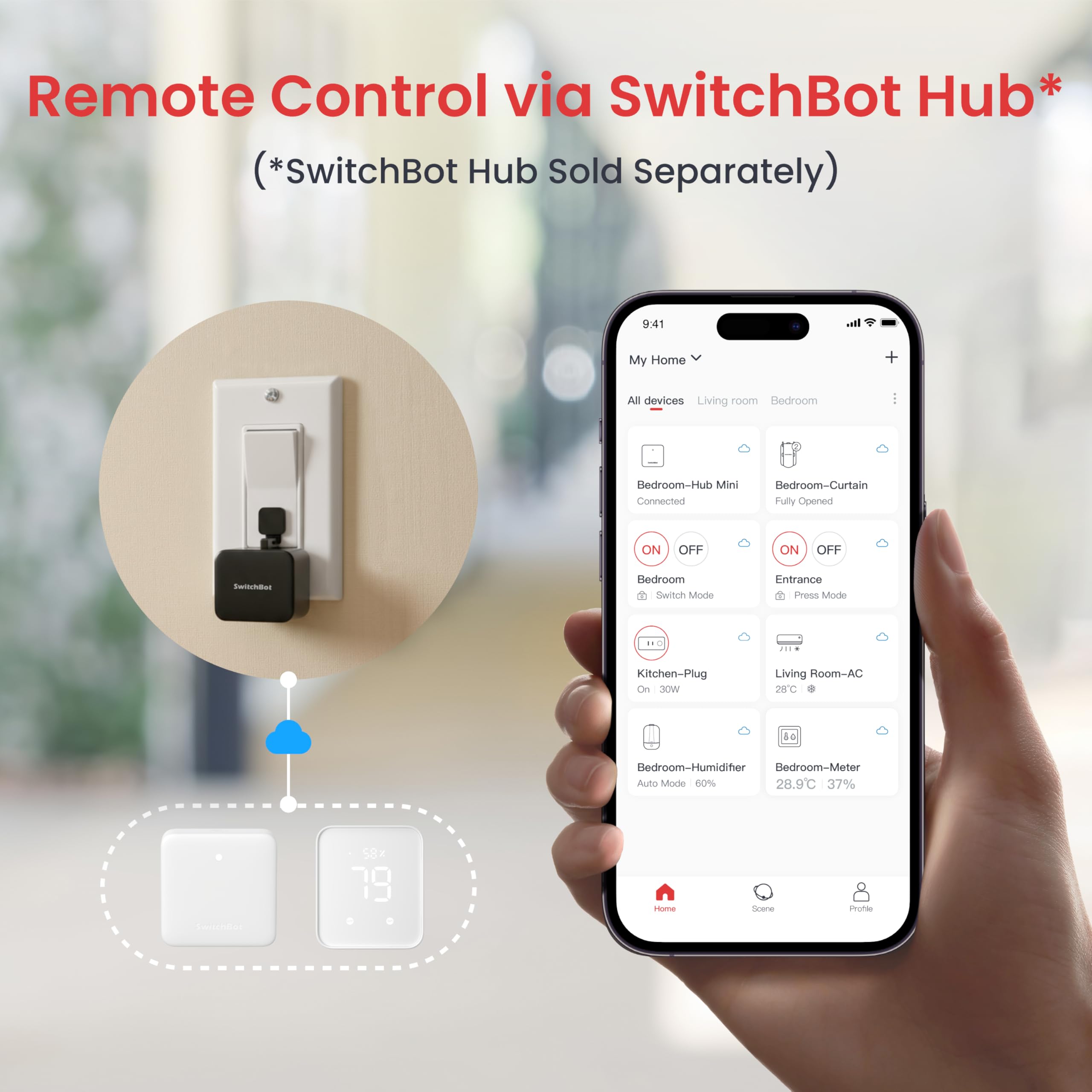 Smart Switch Button Pusher - No Wiring, Wireless App or Timer Control, Add SwitchBot Hub Mini to Make it Compatible with Alexa, Google Home, HomePod, IFTTT (Black)