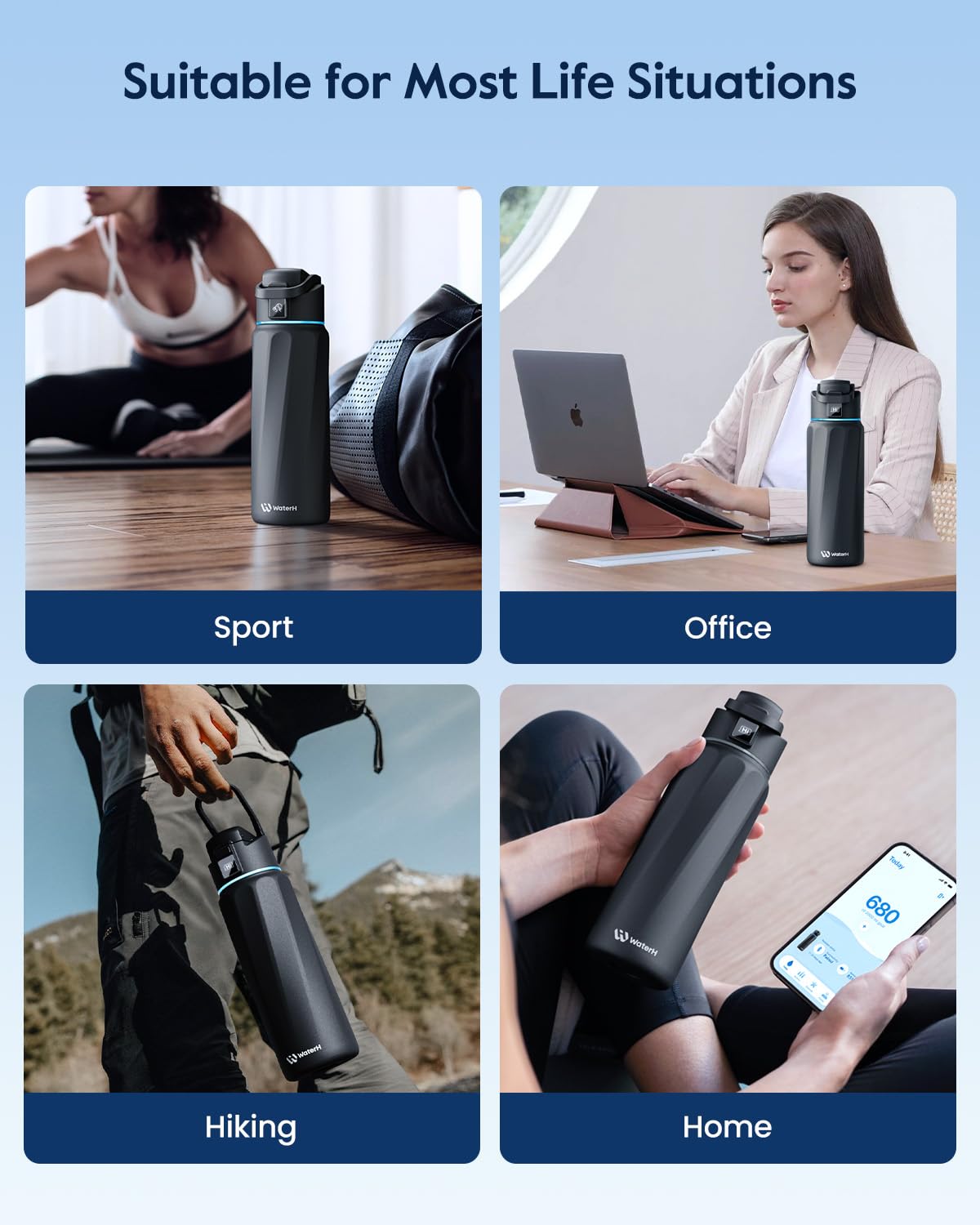 Smart Water Bottle with Reminder & Tracker, Double Wall Vacuum Insulated Bottles Stainless Steel, 32oz BPA-Free Wide Mouth for Gym, Office, School, Ideal Gift for Christmas, New Year