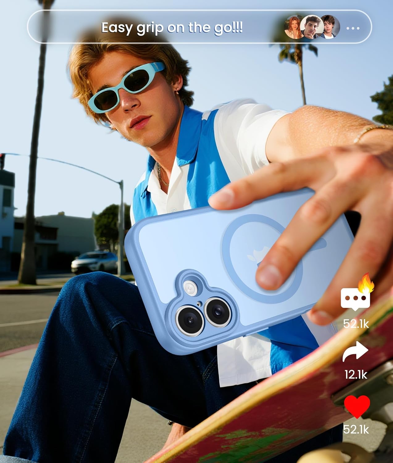 iPhone 17 Phone Case: Magnetic Translucent Matte [Full Covered Camera Protection] [Screen Protector] Military Grade Shockproof Slim Cover Drop Proof Protective Cases - Light Blue