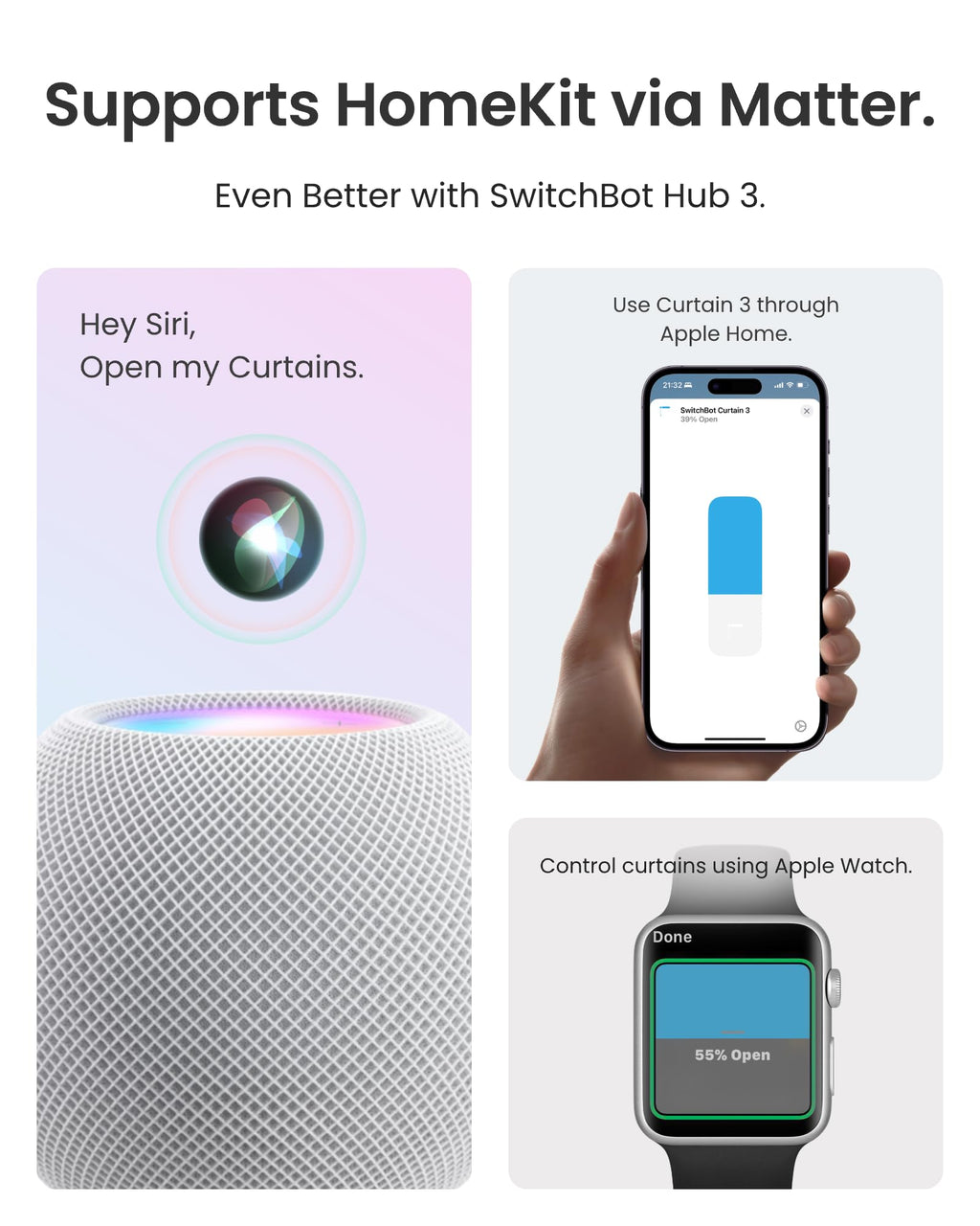 Automatic Curtain Opener 3 Rod, Bluetooth Remote Control, Wi-Fi & App Control, Add Hub to Work with Alexa, Google Home, Home Kit