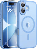 iPhone 17 Phone Case: Magnetic Translucent Matte [Full Covered Camera Protection] [Screen Protector] Military Grade Shockproof Slim Cover Drop Proof Protective Cases - Light Blue