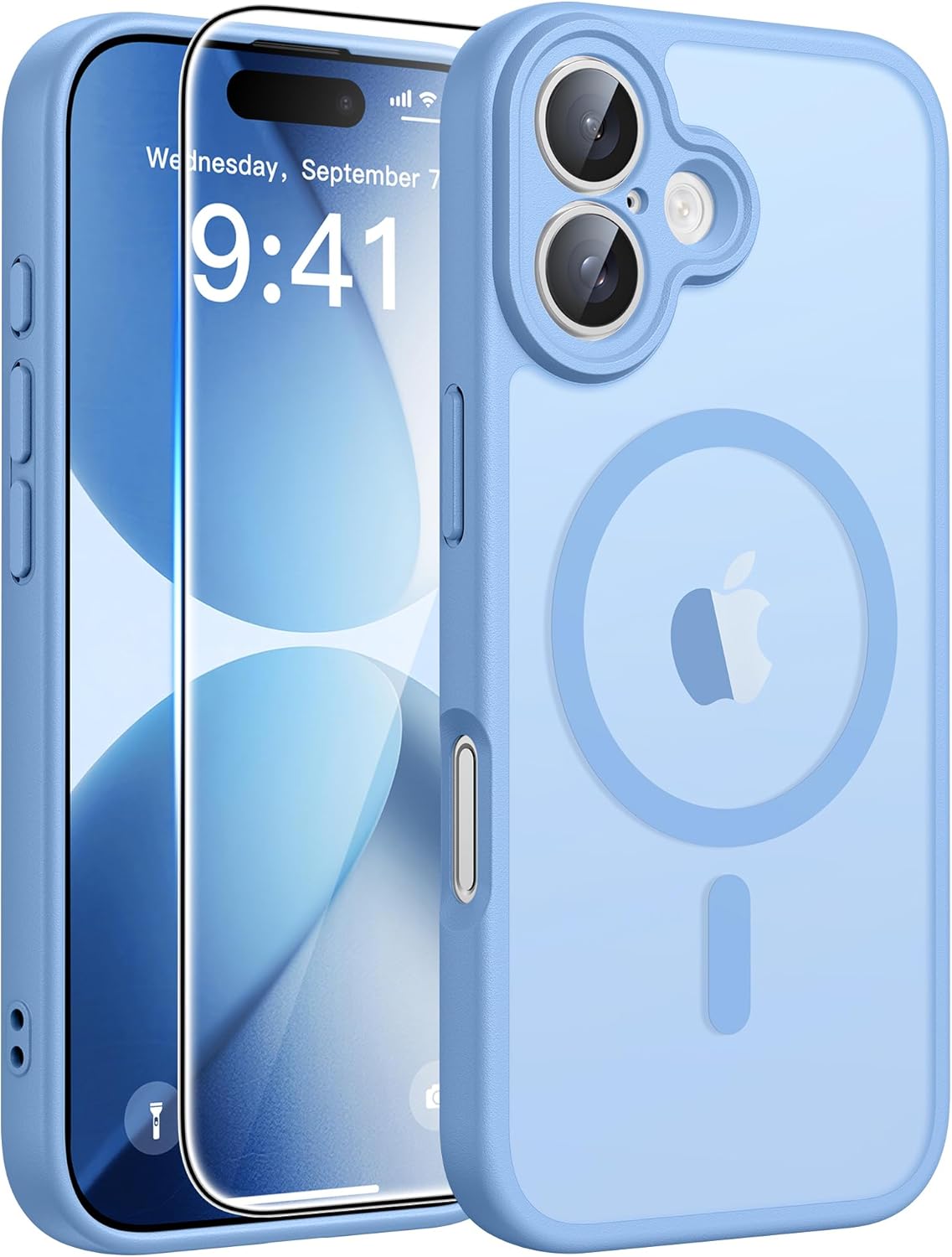 iPhone 17 Phone Case: Magnetic Translucent Matte [Full Covered Camera Protection] [Screen Protector] Military Grade Shockproof Slim Cover Drop Proof Protective Cases - Light Blue