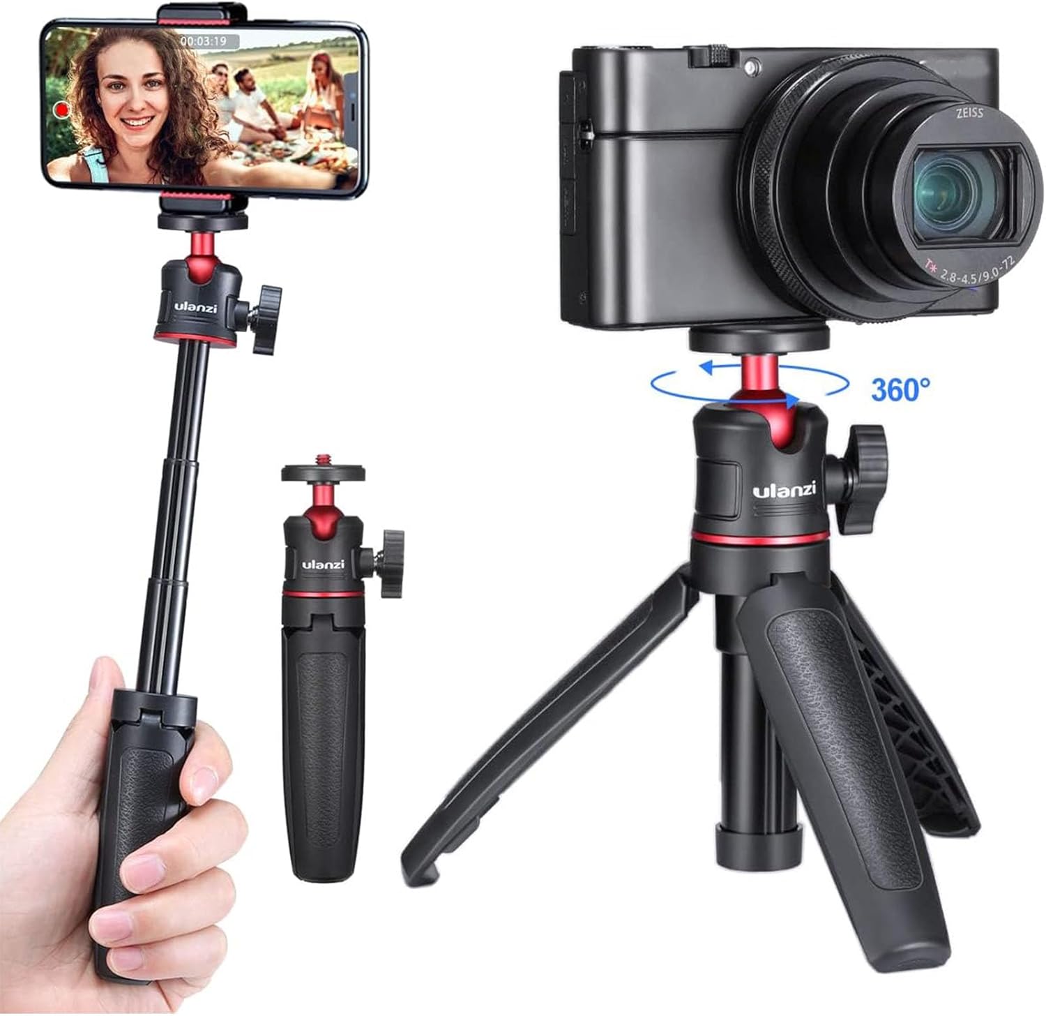 Extension Vlog Phone Tripod Mount Stand Holder Grip for iPhone Samsung Google Smartphone Compact Cameras Vlogging
