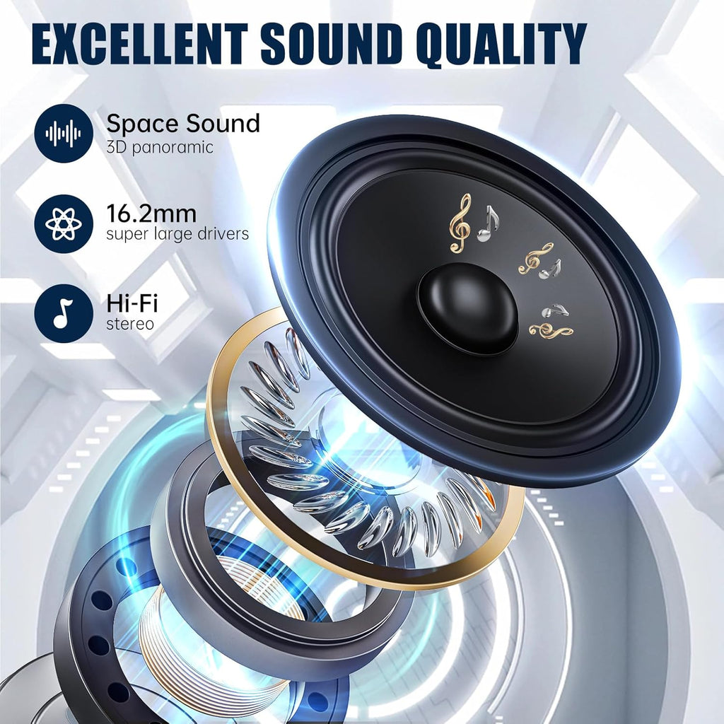 Wireless Earbuds Bluetooth 5.4 Headphones, 50H Playtime Stereo Earphones with ENC Noise Cancelling, IPX7 Waterproof Open Ear Buds with Ergonomic Ear Hook for Fitness/Sports/Workouts/Travel (Black)