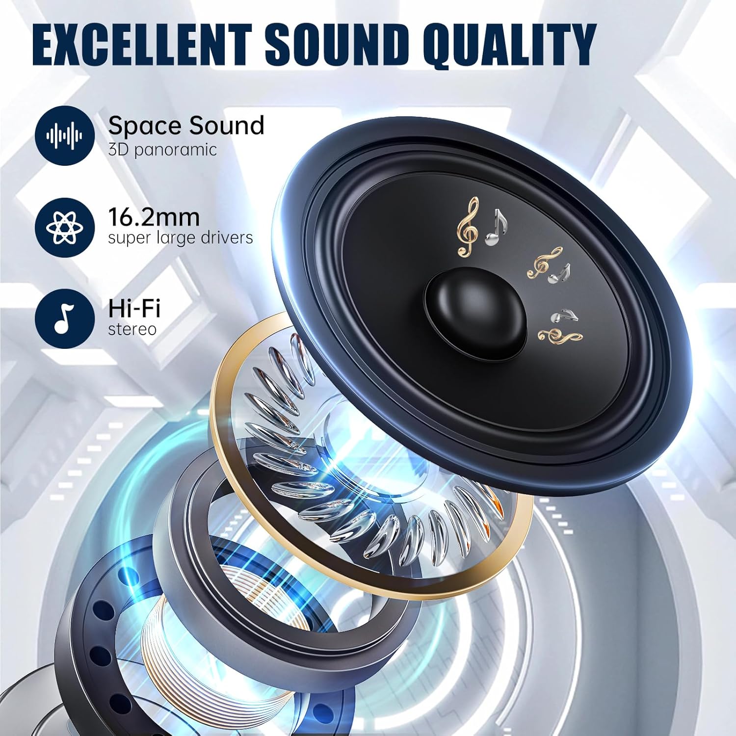 Wireless Earbuds Bluetooth 5.4 Headphones, 50H Playtime Stereo Earphones with ENC Noise Cancelling, IPX7 Waterproof Open Ear Buds with Ergonomic Ear Hook for Fitness/Sports/Workouts/Travel (Black)