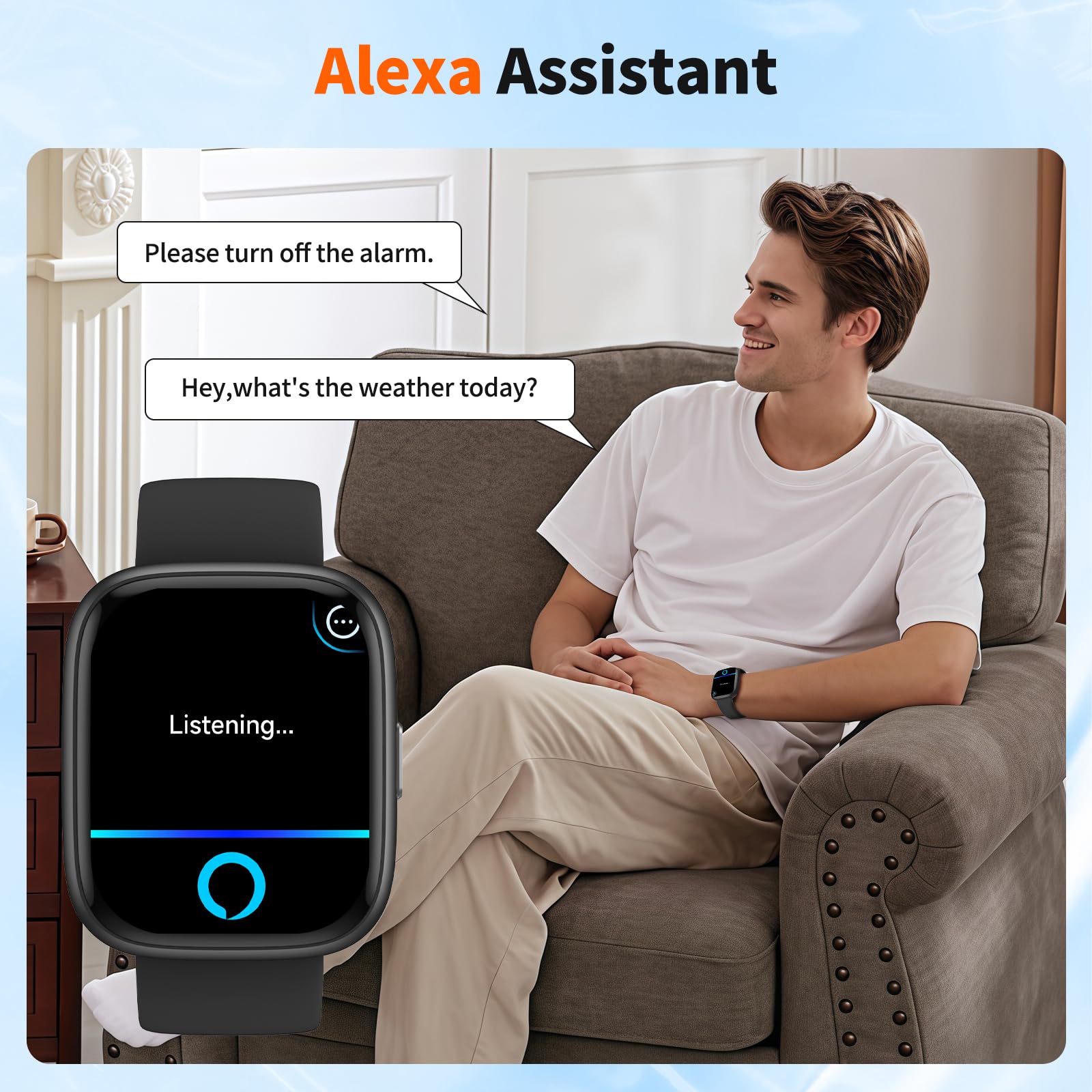 Smart Watch for Men Women, 1.83" HD, Alexa Built-in, Bluetooth 5.3 Calls & Notifications, IP68 Waterproof,100+ Sport Modes,Fitness Tracker/Heart Rate/SpO2/Sleep Monitor for Android iOS (Black)