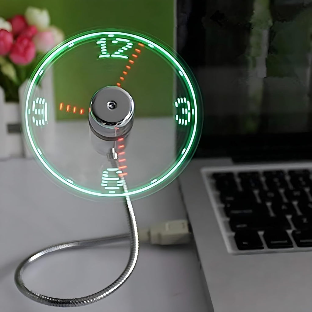 LED USB Clock Fan with Real Time Display Function, USB Clock Fans, Silver