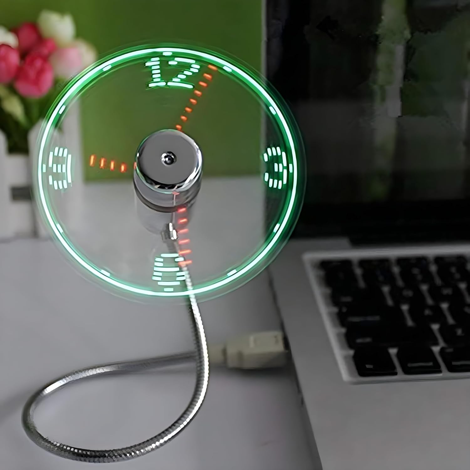 LED USB Clock Fan with Real Time Display Function, USB Clock Fans, Silver