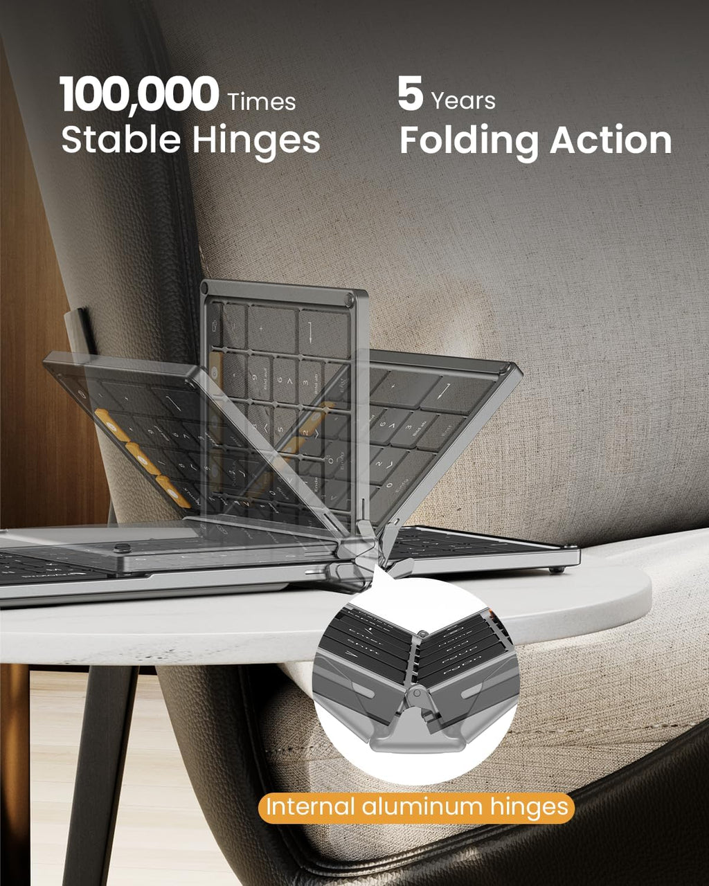 Foldable Keyboard and Mouse, XKM01 True Full-Size Folding Wireless Keyboard Mouse Combo for Business Travel, a Portable Office Suite On-the-Go, Compatible with Laptop iPad Tablet - Black Gray