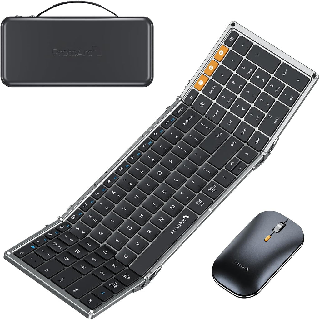 Foldable Keyboard and Mouse, XKM01 True Full-Size Folding Wireless Keyboard Mouse Combo for Business Travel, a Portable Office Suite On-the-Go, Compatible with Laptop iPad Tablet - Black Gray