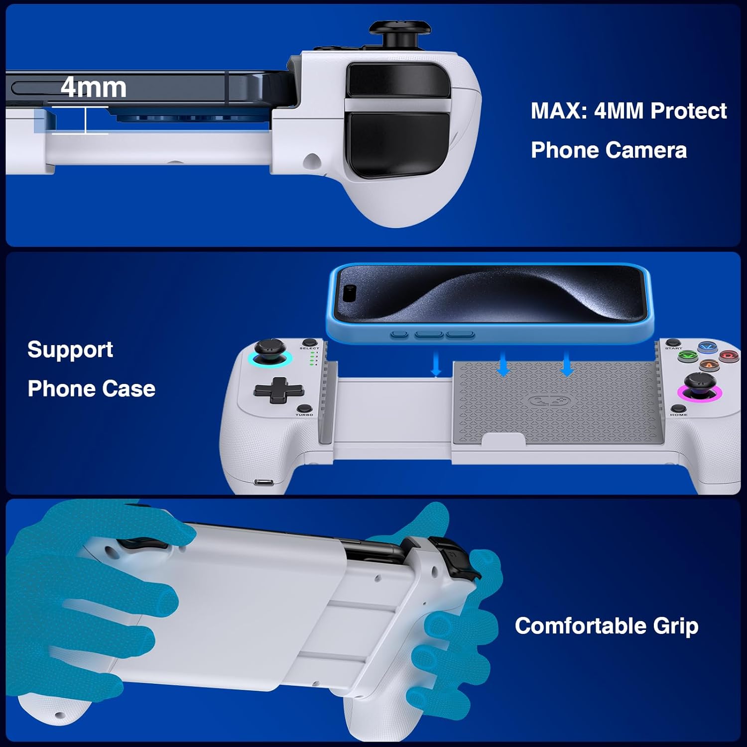 Game Controller - Compatible with iPhone & Android, Mobile Gaming Controller with Hall Joysticks, Phone Case Support, Wireless Phone Controller for Xbox Game Pass, Steam Link & More, White