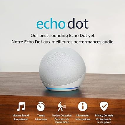 Echo Dot (newest model), Vibrant sounding Alexa speaker, Great for bedrooms, dining rooms and offices, Glacier White, with Alexa+ Early