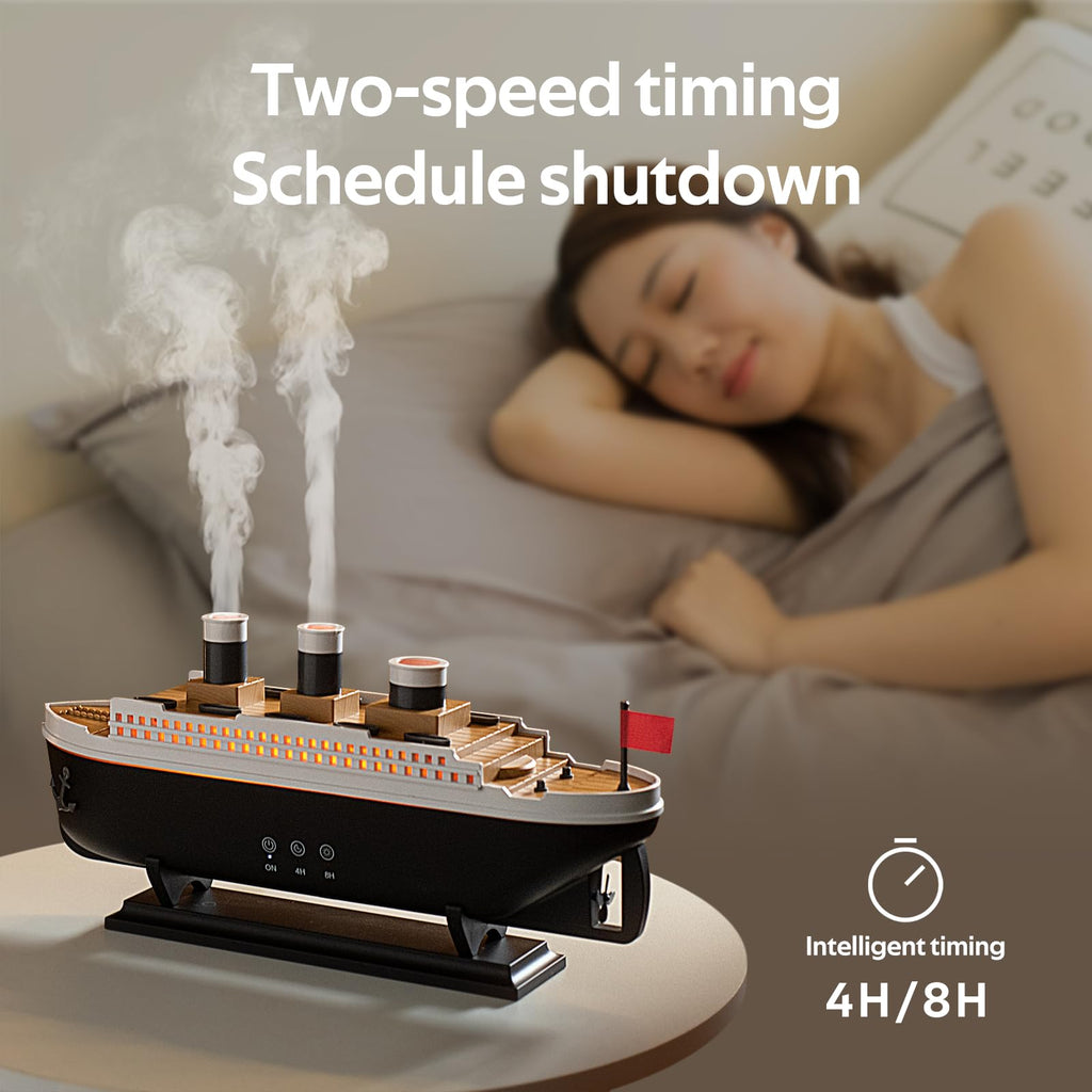 Titanic Humidifier 250ml, Essential Oil Diffuser Cool Mist Ultrasonic Aroma Aromatherapy Diffuser with Remote Control 7 Light 2 Mist Mode Auto Shut-Off for Bedroom Office Hotel(Black White)
