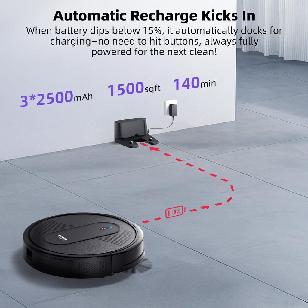 Robot Vacuums and mop, Powerful Suction Robotic Vacuum, 140Min Runtime, Ideal for Hard Floor, Low Pile Carpet, Pet Hair, Remote/App/Voice Control, Schedule Clean (Black)
