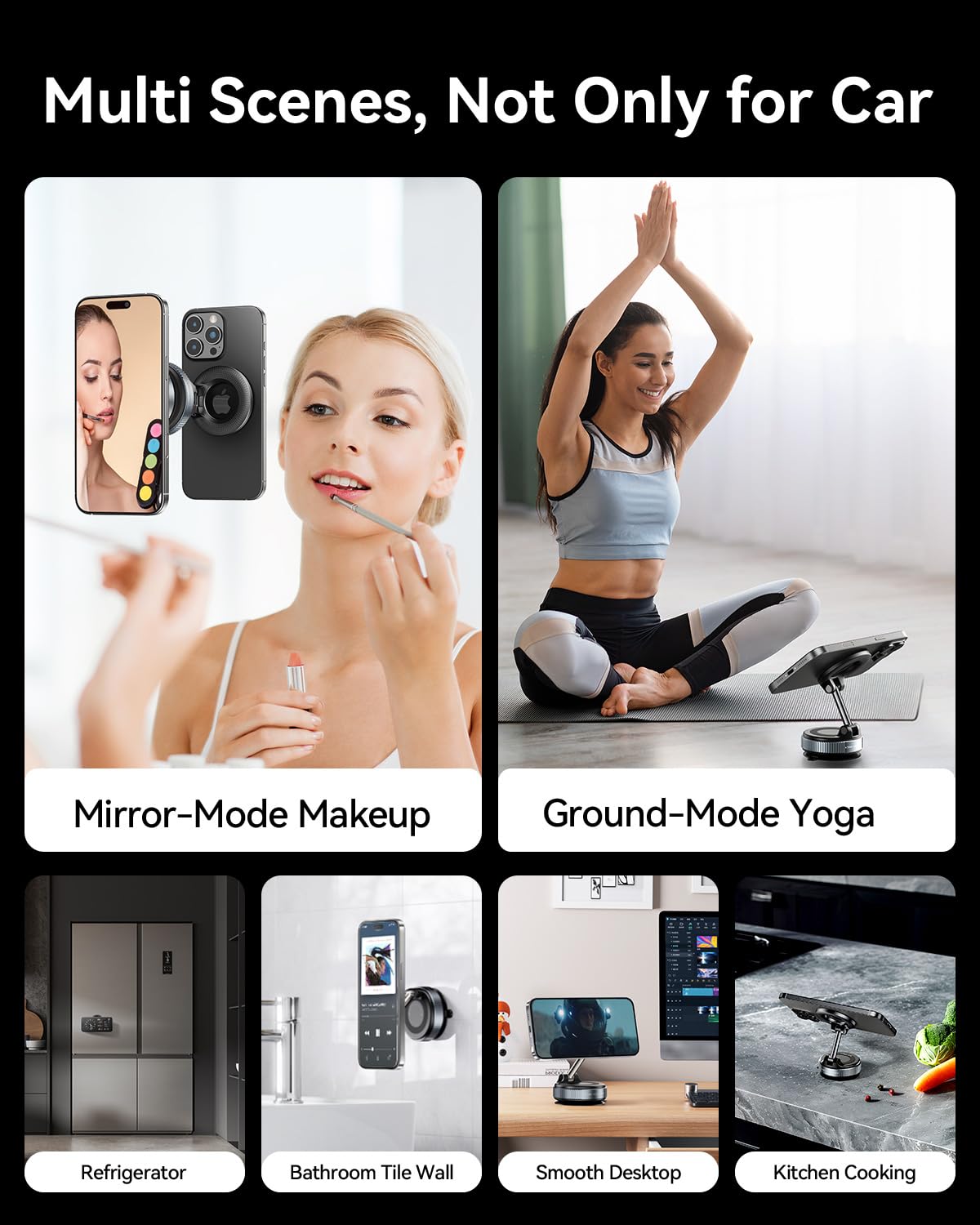 Vacuum Suction Phone Holder for Car, MagSafe Car Phone Holder Mount, [89+LBS Suction & 2800gf Magnetic] 360° Adjustable Shower & Wall Mount, Car Accessories for iPhone 17 Pro Max