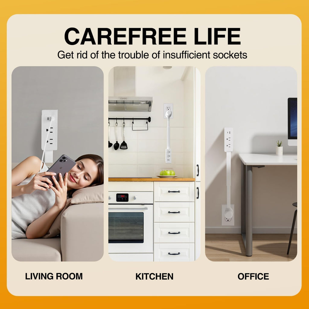 Electrical Outlet Extender Features USB-A, USB-C, and 2 AC Electrical Outlet Extender Stick for Hard to Reach Spaces Extends 17"-27", Rotates 180°. Use Behind Couches, Nightstands, Desks (1PCS) (1pc)