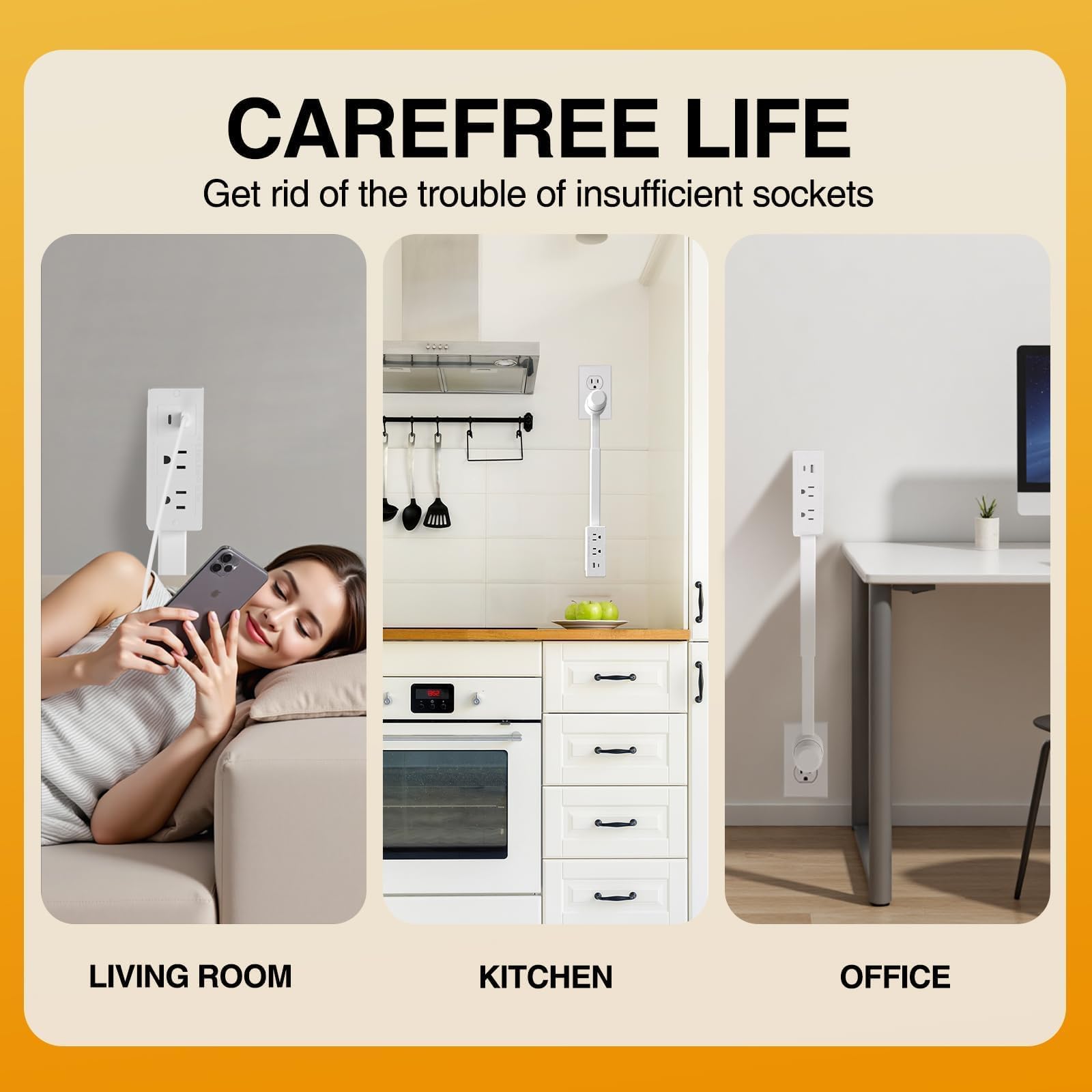 Electrical Outlet Extender Features USB-A, USB-C, and 2 AC Electrical Outlet Extender Stick for Hard to Reach Spaces Extends 17"-27", Rotates 180°. Use Behind Couches, Nightstands, Desks (1PCS) (1pc)