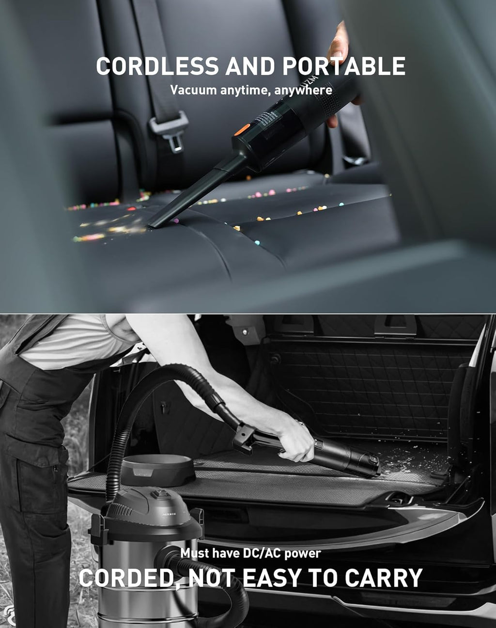 3-in-1 Car Vacuum and Tire Inflator, Cordless Car Vacuum Cleaner, 2X Fast Inflation,150 PSI,12000Pa Suction Power, LED Display, Portable Air Pump for Car, E-Bike, Motorcycle, Ball