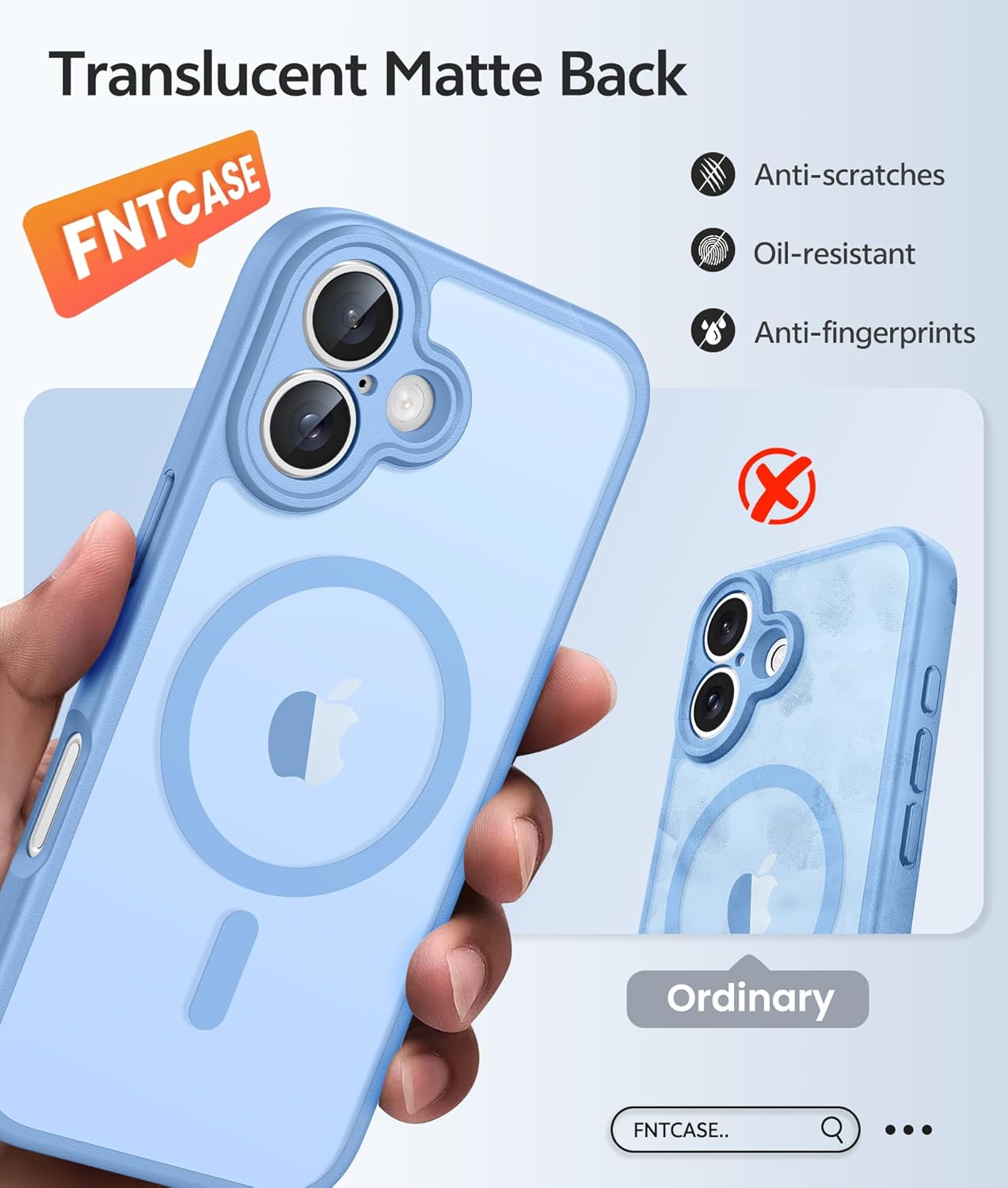 iPhone 17 Phone Case: Magnetic Translucent Matte [Full Covered Camera Protection] [Screen Protector] Military Grade Shockproof Slim Cover Drop Proof Protective Cases - Light Blue