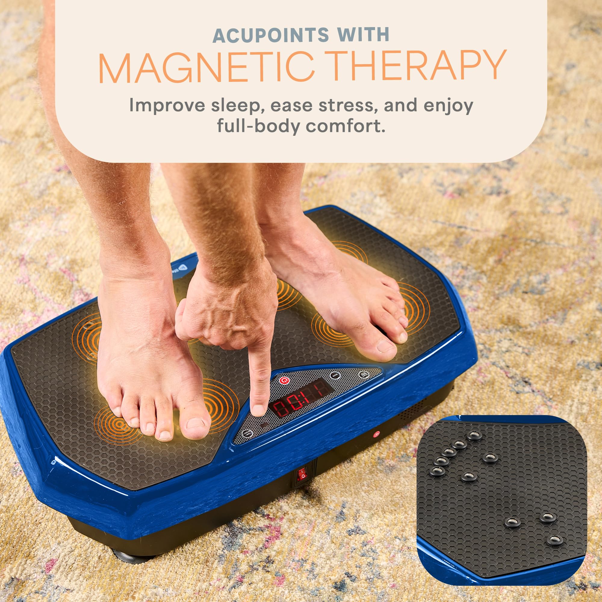 Vibration Plate Exercise Machine with Magnetic Acupoints & Handlebars, Whole Full Body Vibration Plate for Fitness & Workout– 99 Speed Levels, Bluetooth Speaker, Resistance Bands & Remote