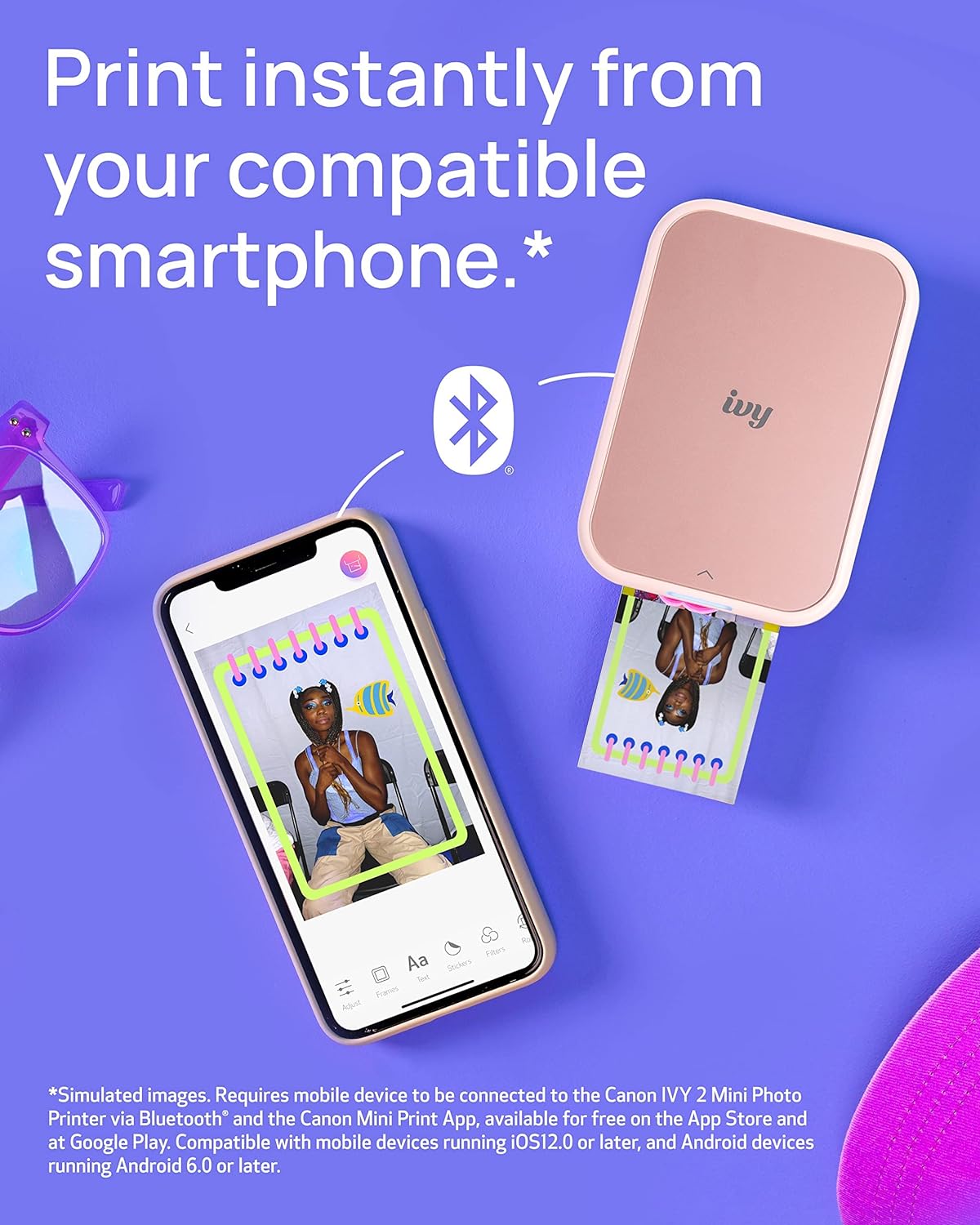 Mini Photo Printer, Print from Compatible iOS & Android Devices, Sticky-Back Prints