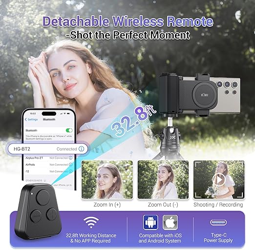 Phone Camera Grip Travel Smartphone Camera Tripod Mount with Remote Control & Cold Shoe Adapter for iPhone & Samsung Selfie Vlog Video Shooting Grip