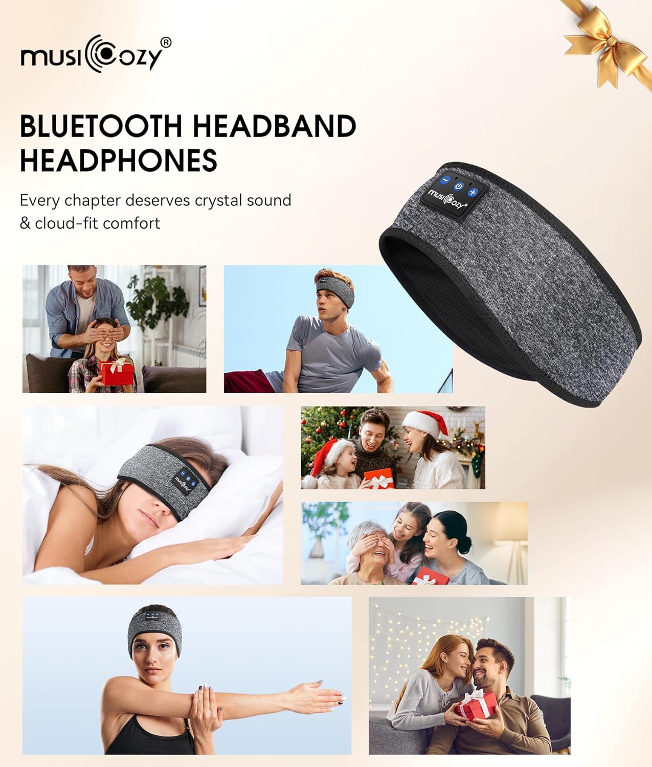 Bluetooth 5.4 Sleep Headphones Headband, Wireless Sleeping Headphones Sleep Mask Earbuds IPX6 Waterproof for Side Sleepers Workout Running Insomnia Travel Yoga Cool Tech Gadgets