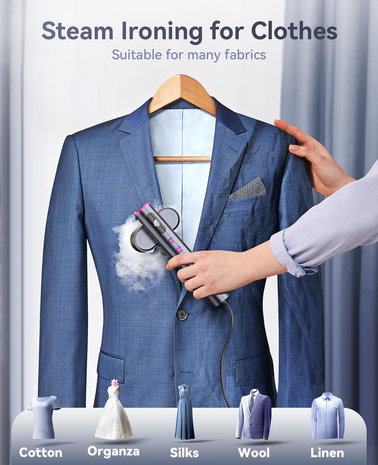 Travel Steamer for Clothes,100-220V Portable Steamer,15s Heat Up, Steamer ＆ Iron 2 In 1, Travel Size Garment Steamer,Large Ceramic Heat Panel,for Global ＆ Europe Traveling